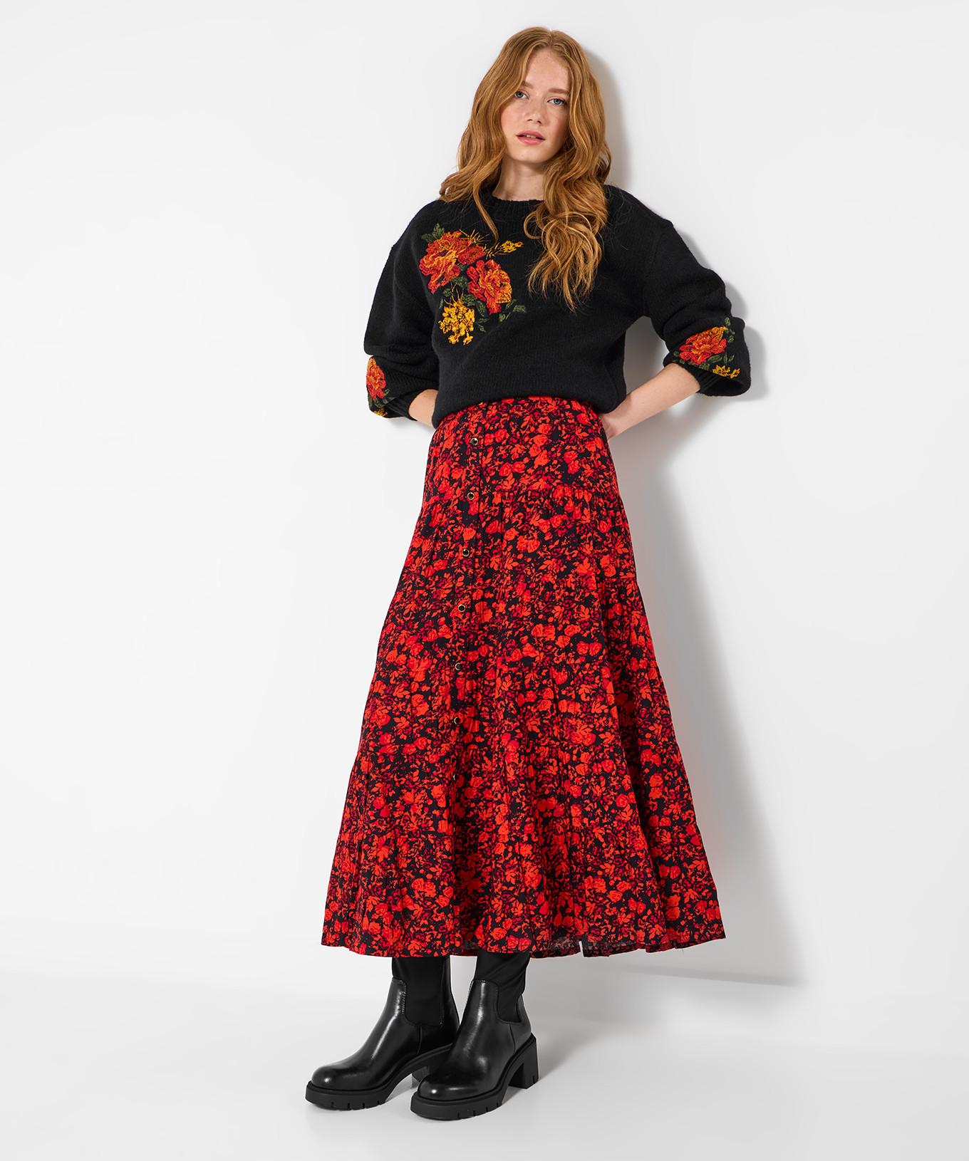 Joe Browns Geblümter, mehrlagiger Maxirock mit Knopfleiste