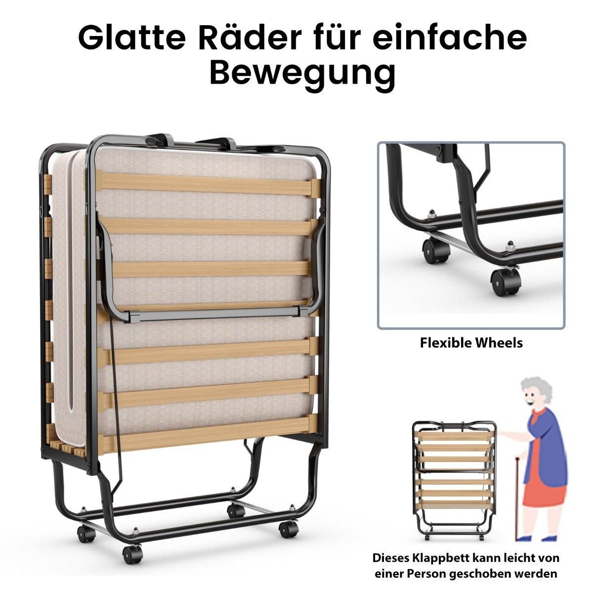 Northio Klappbares Gästebett Faltbares Faltbett mit Matratze aus Rückstellschaum Beige hergestellt in Italien Herkunft: Italien