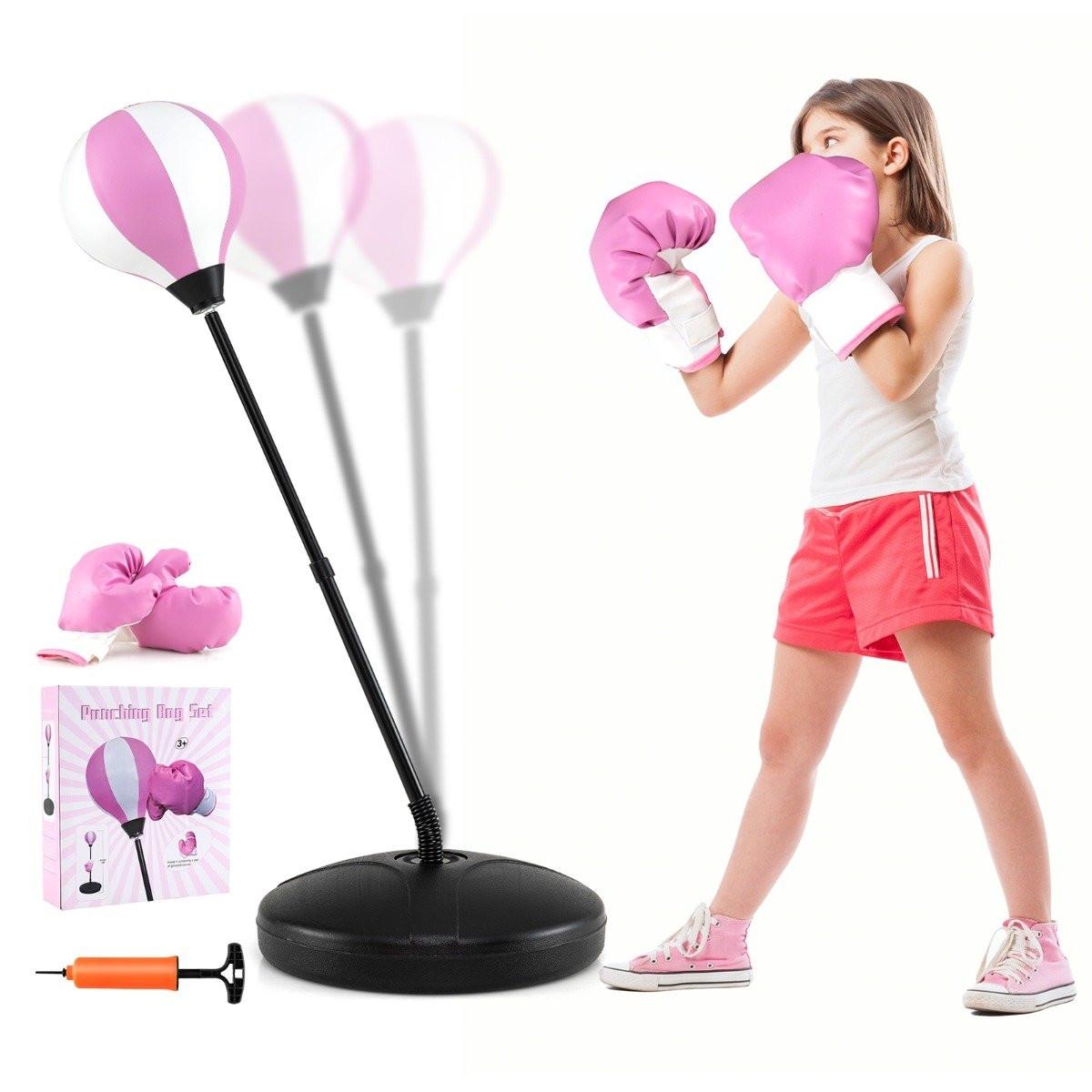 Northio 81-123,5cm Höhenverstellbarer Punchingball inkl. Boxhandschuhe & Handpumpe Kinder Boxset Rosa