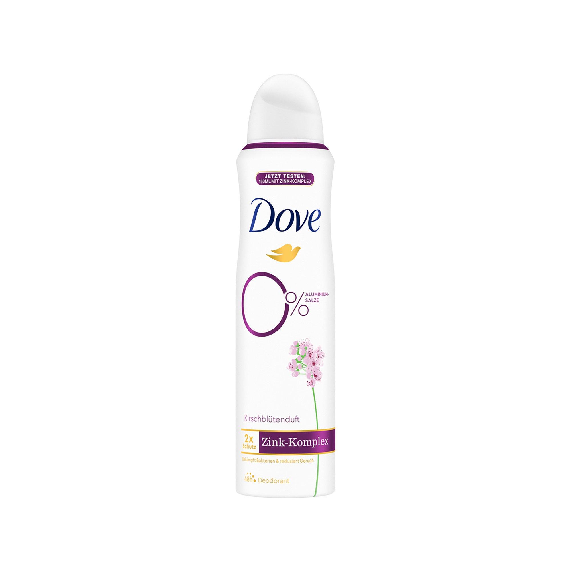Dove Deo 0% Kirschblüte Aerosol 0% Aluminiumsalze mit Zink-Komplex Kirschblütenduft Deodorant-Spray