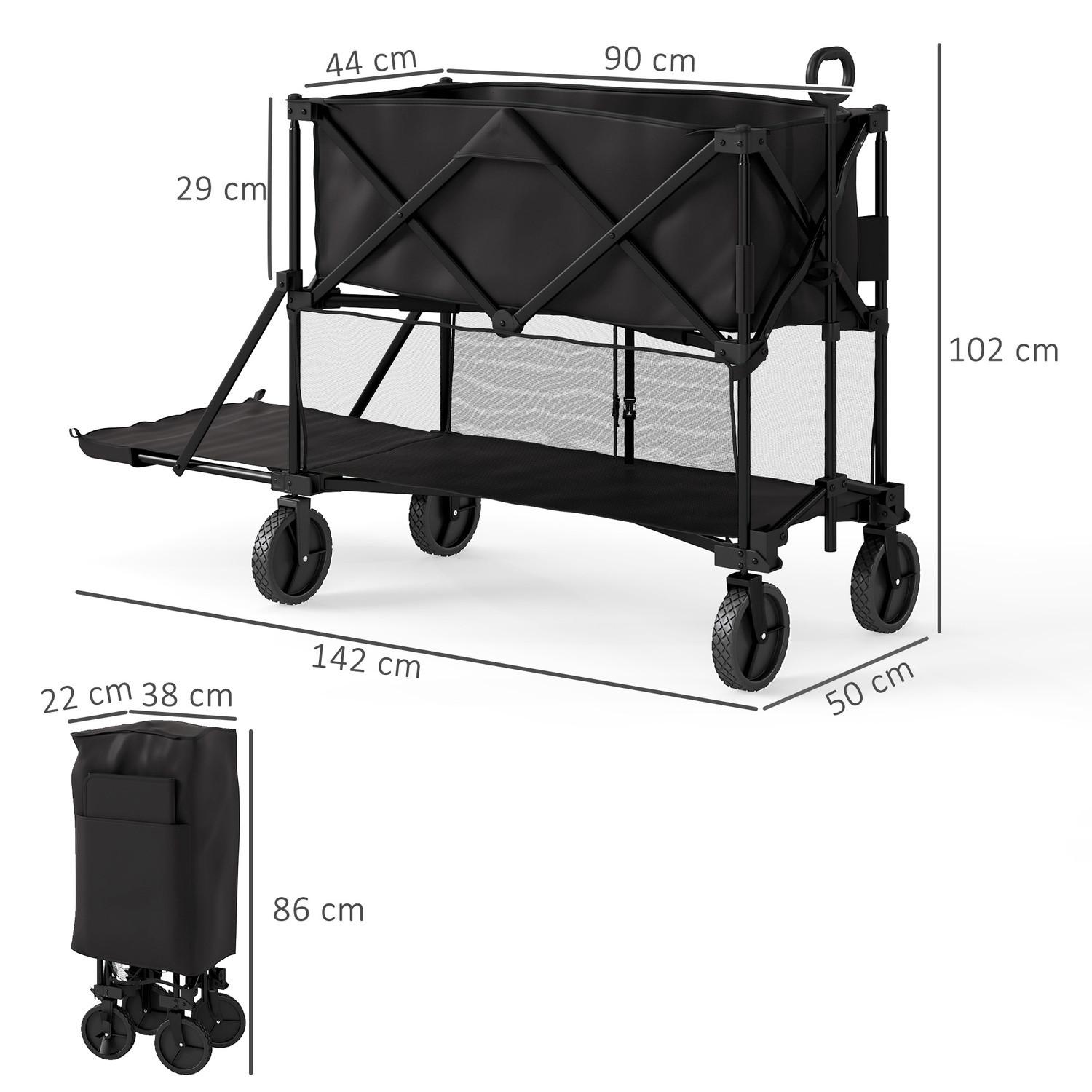 Northio Gartenwagen 200 kg belast zweistufige Transportwagen mit herausnehmbare Plane Griff Rädern Lenkachse klappbar Bollerwagen Handwagen Gartenkarre Gerätewagen für Haus, Garten Schwarz |