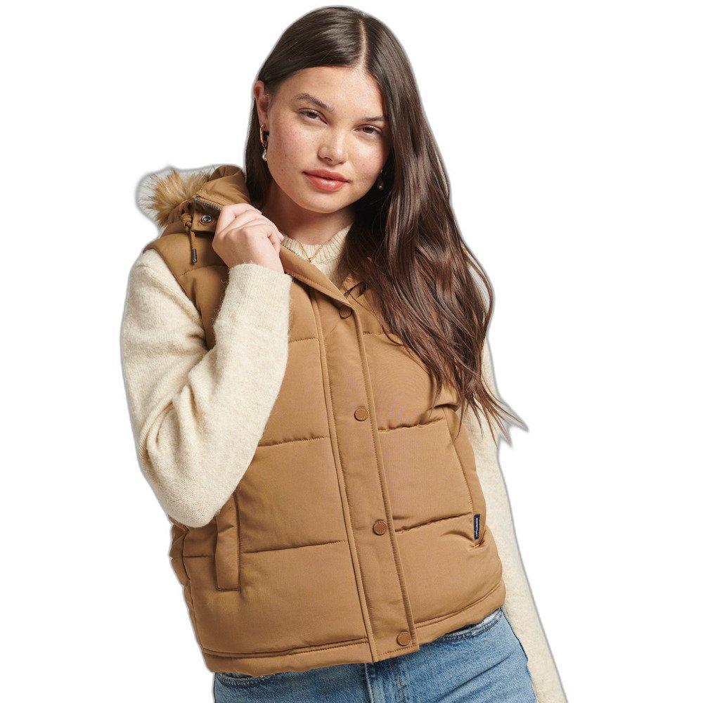 Superdry ärmellose daunenjacke mit kunstpelz für en everest