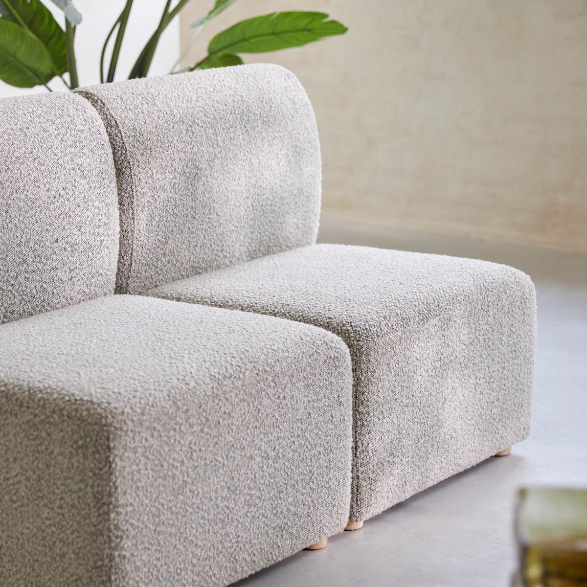 Tikamoon 2-Sitzer-Modulbank Swann aus massivem Akazienholz mitem Stoffbezug Swann