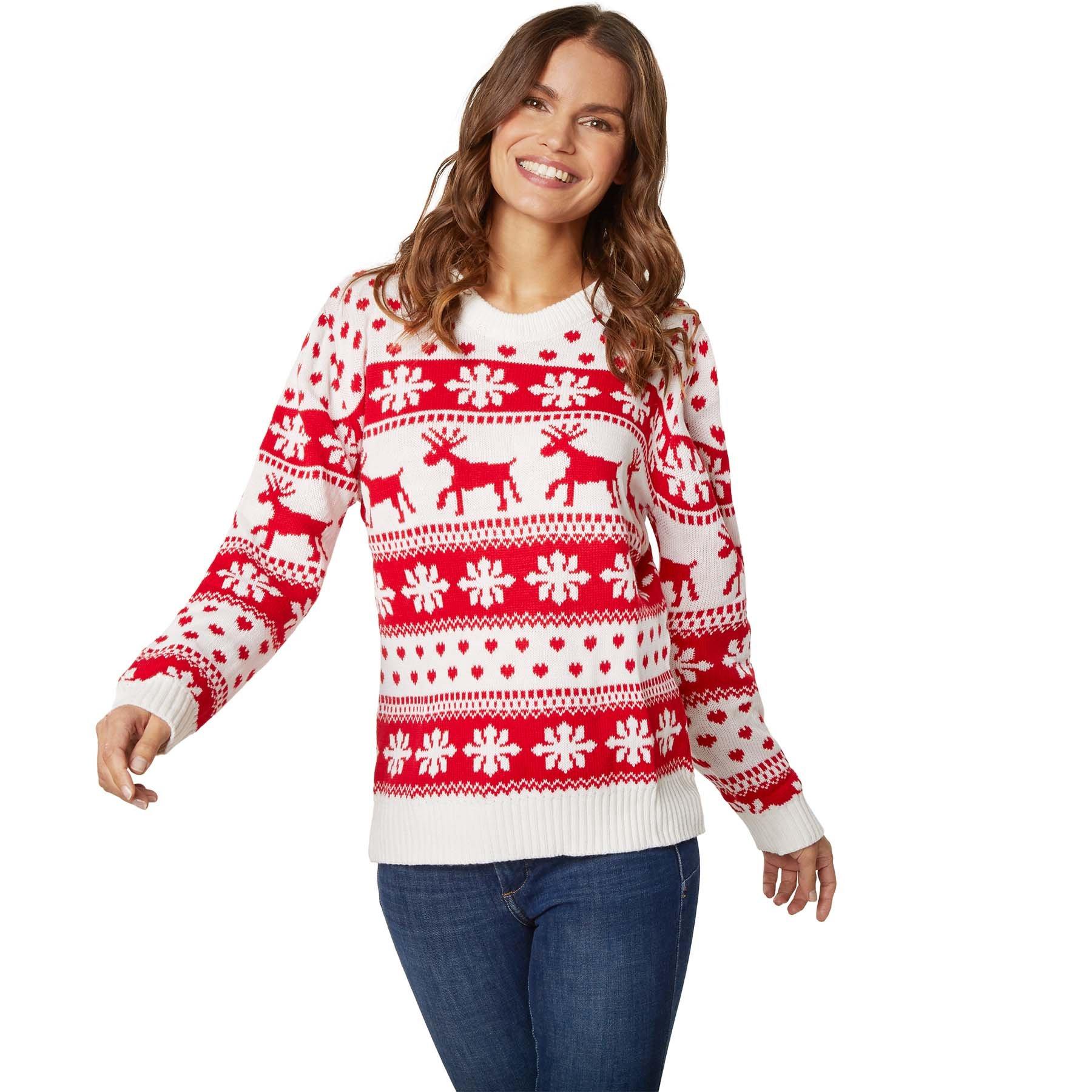 Tectake Weihnachtspullover Winterzauber weiss-rot für Frauen