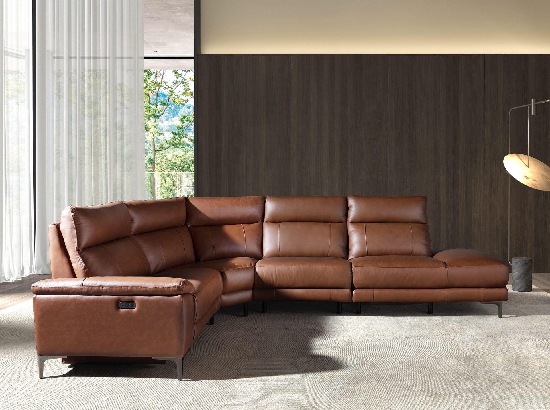 ANGEL CERDA Rechtes Chaiselongue-Relaxsofa in tabakbraunem Leder