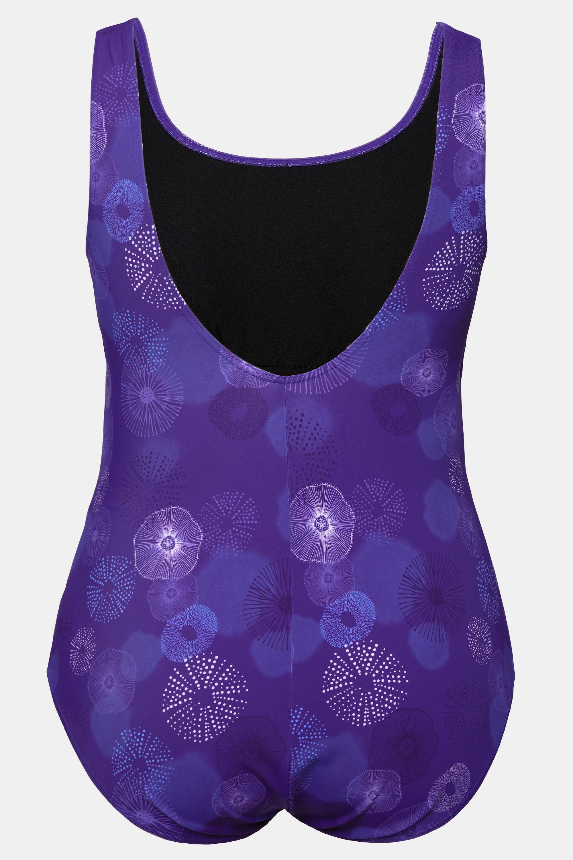 Ulla Popken Badeanzug, Quallen, ohne Softcups, Raffung