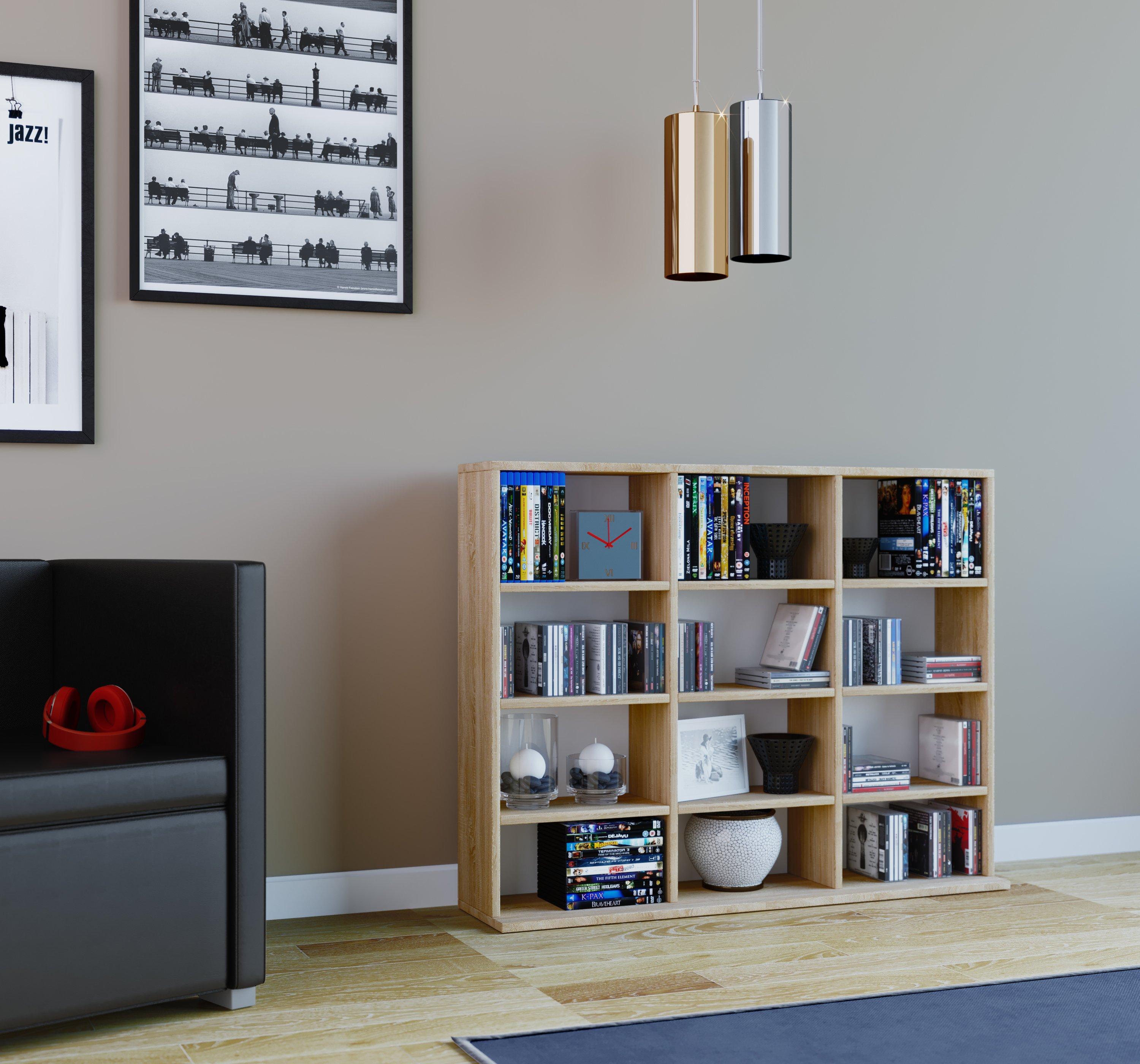 VCM Holzregal stehend | platzsparender CD-Schrank für 480 CDs oder 224 DVDs | Maße:H. 82 x B. 102 x T. 23 cm | Elegantes DVD Regal stehend | Blu-Ray Regal