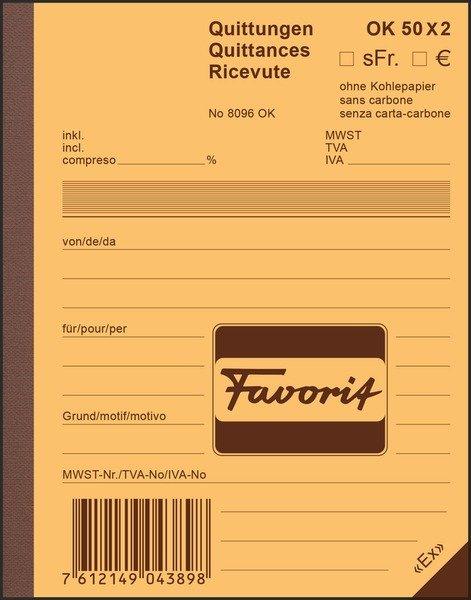 Favorit FAVORIT Quittungen D/F/I A6 8096OK blau/weiss 50x2 Blatt