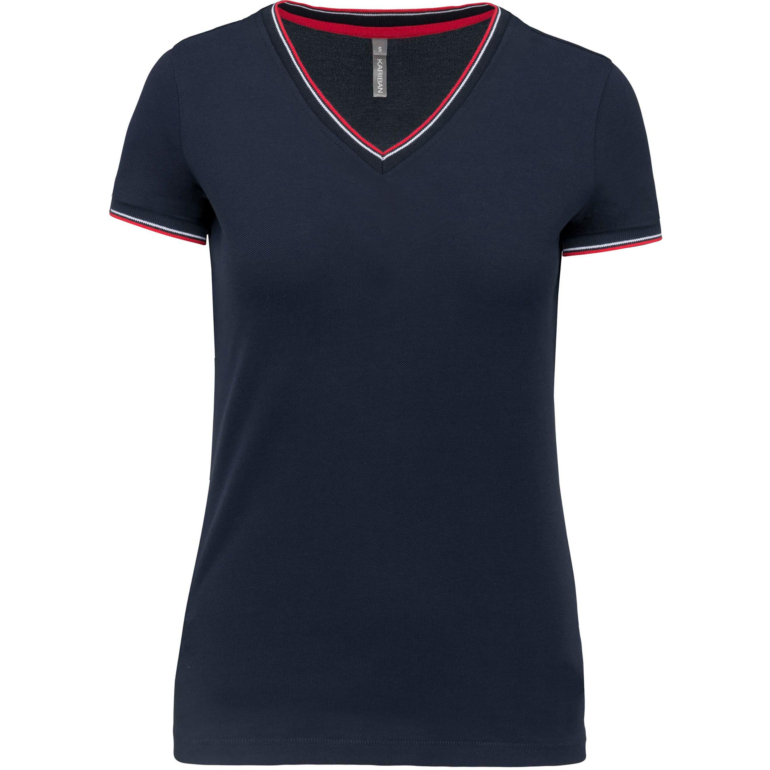 Kariban Damen Piqué Strick V-Ausschnitt T-Shirt