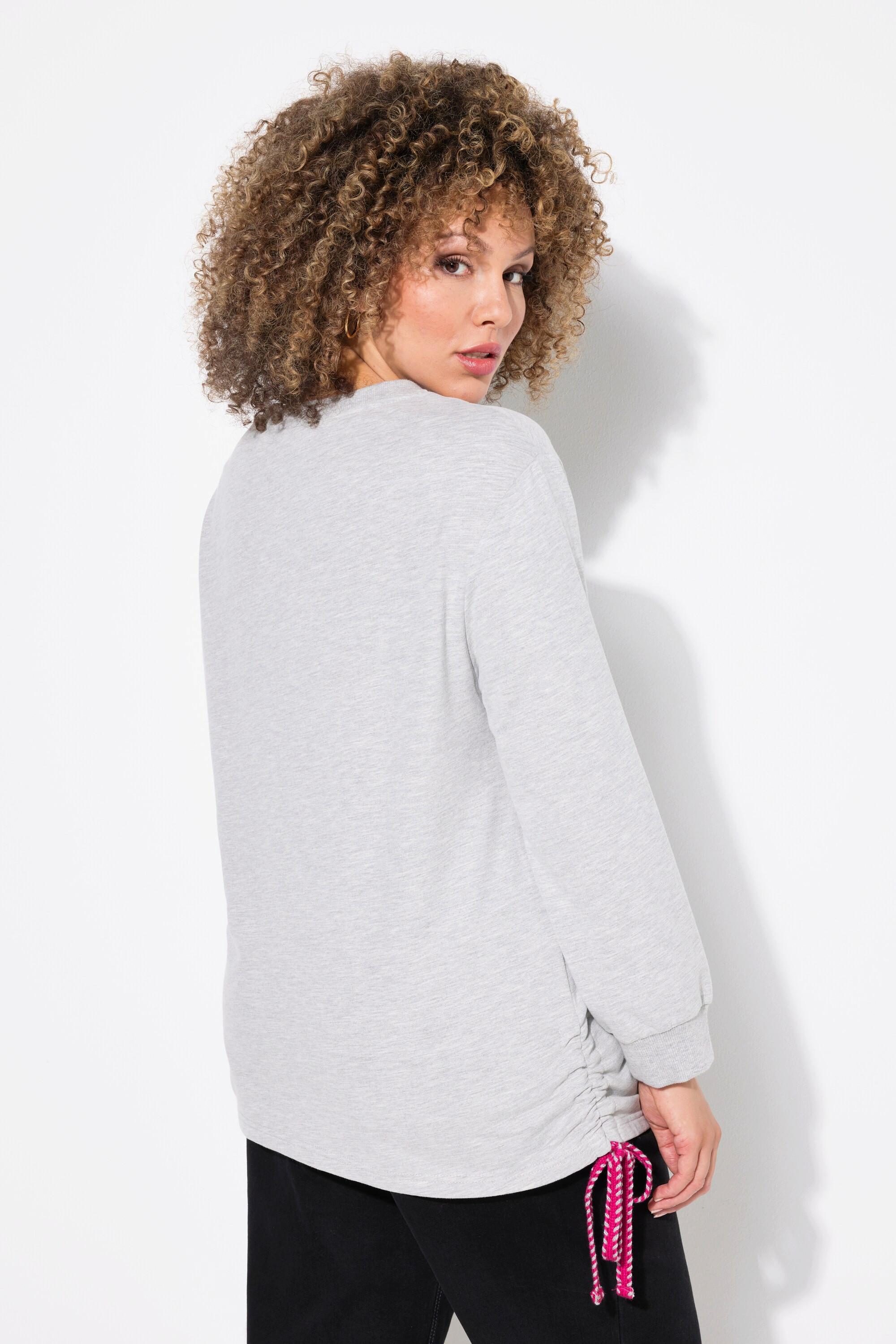 Ulla Popken Sweatshirt, seitliche Raffbänder, Rundhals, Langarm
