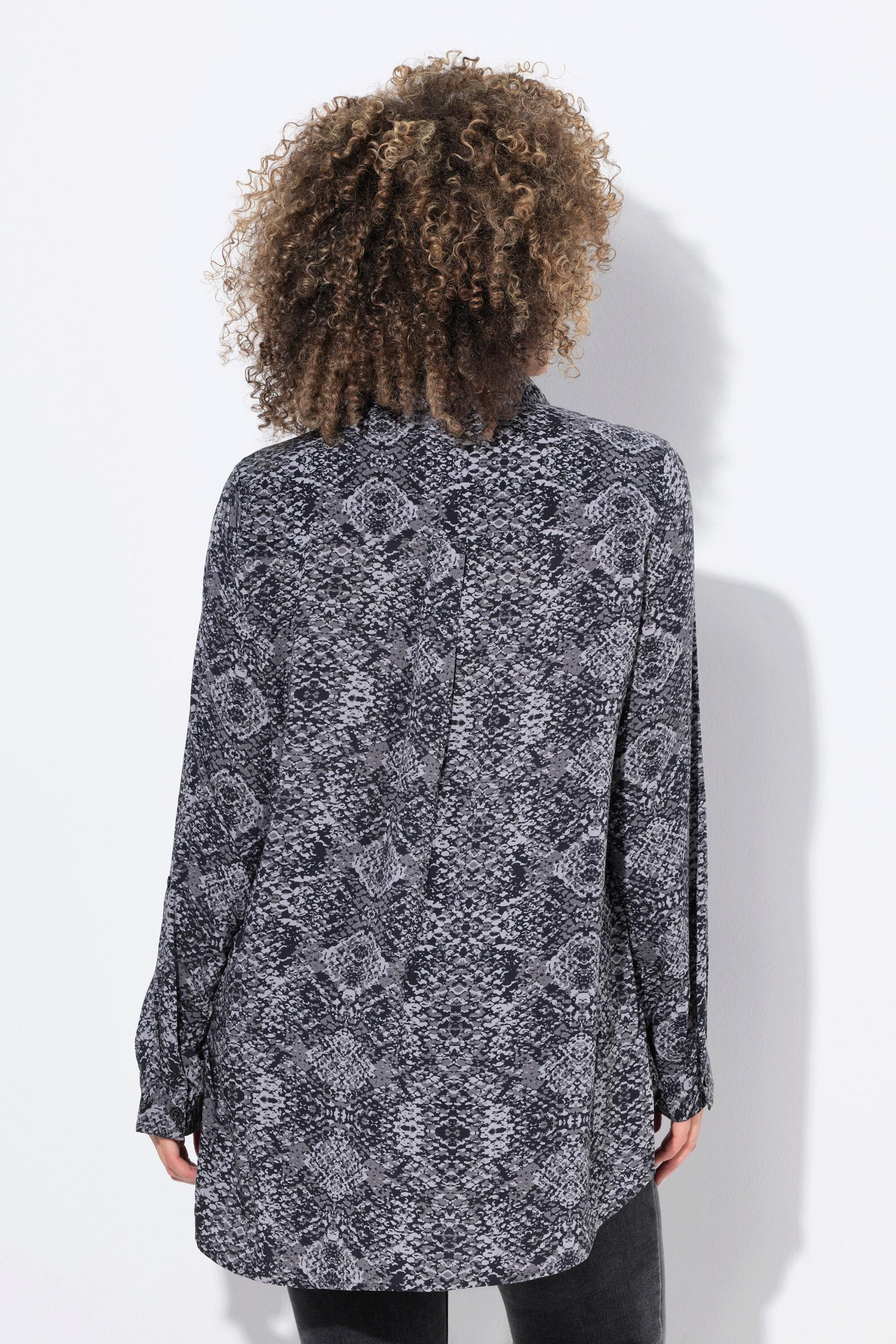 Ulla Popken Hemdbluse, Schlangenmuster, Hemdkragen, Langarm