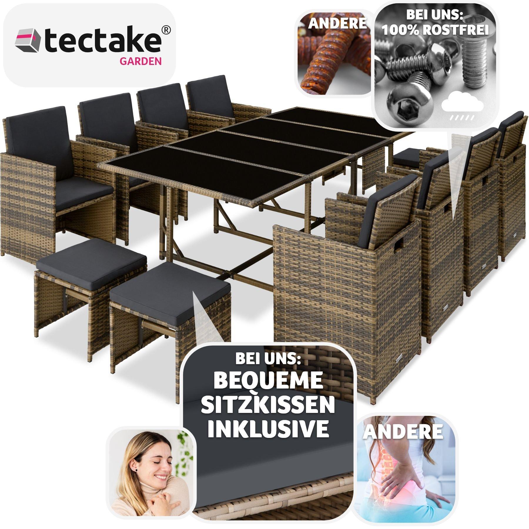 Tectake Rattan Sitzgruppe Palma 8+4+1 mit Schutzhülle