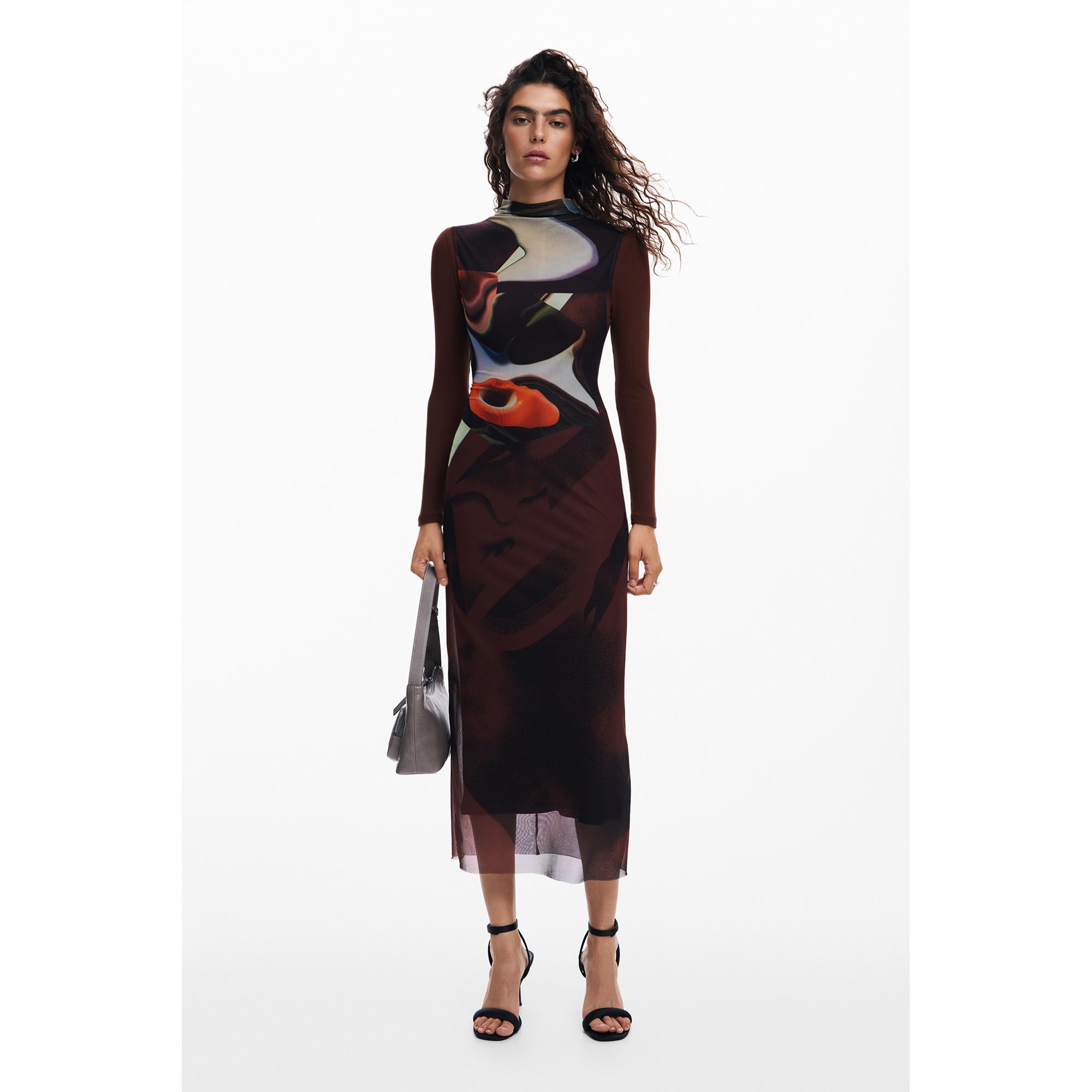 Desigual Midi Langarmkleid mit Arty-Print