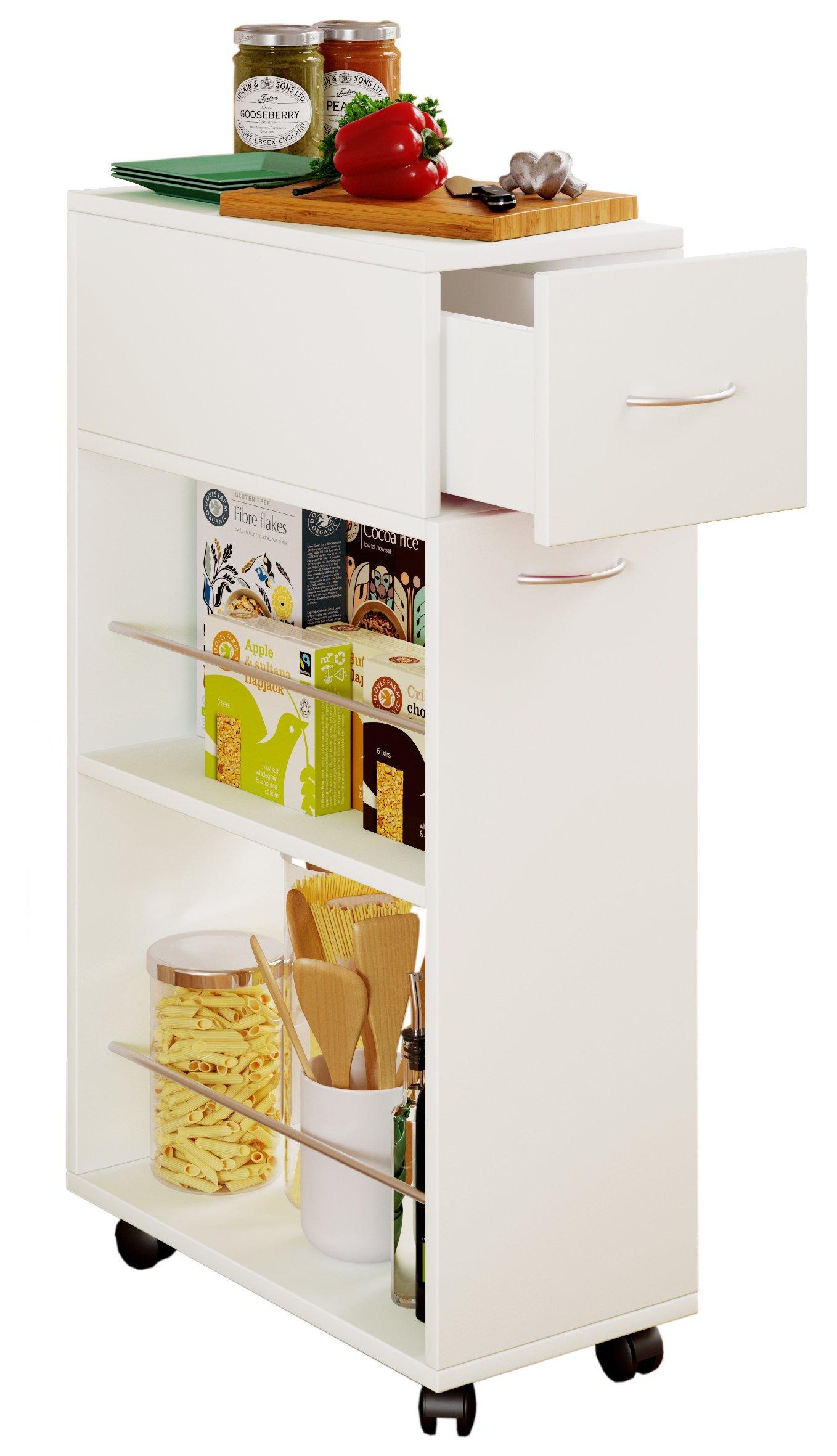 VCM Küchenwagen Servierwagen Rollwagen Nischenschrank rollbar Rollen Tusal Schublade