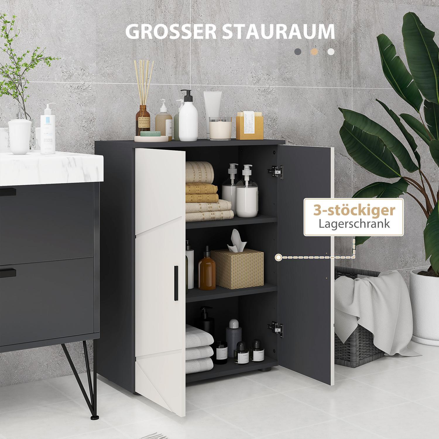 Northio Badezimmerschrank Beistellschrank mit Doppeltür Badschrank mit Verstellbar Ablagen, Aufbewahrungsschrank für Wohnzimmer Grau |