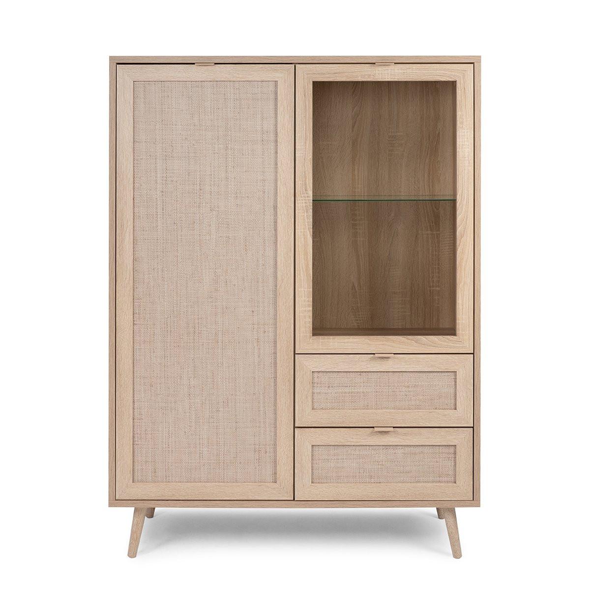 Calicosy Geschirrschrank mit 2 Türen und 2 Schubladen L101,5 cm - Rattan-Druck - Bali