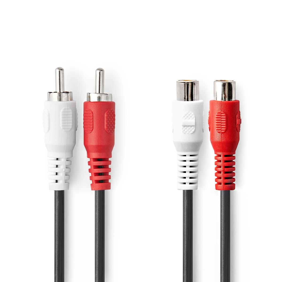 Nedis Stereo-Audiokabel | 2x RCA Hane | 2x RCA Hona | Nickelplaterad | 2,00 m | Rund | Svart | Etikett