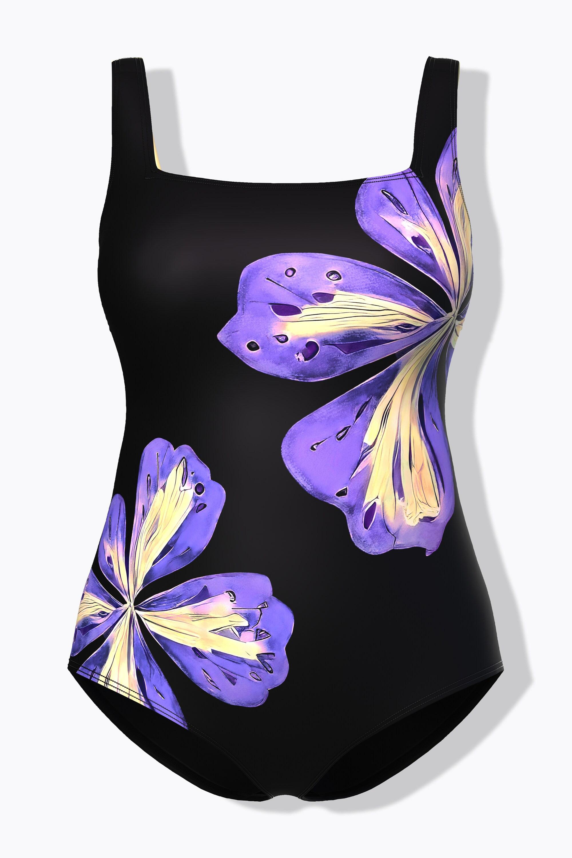 Ulla Popken Badeanzug, Blüten, Softcups, recycelt
