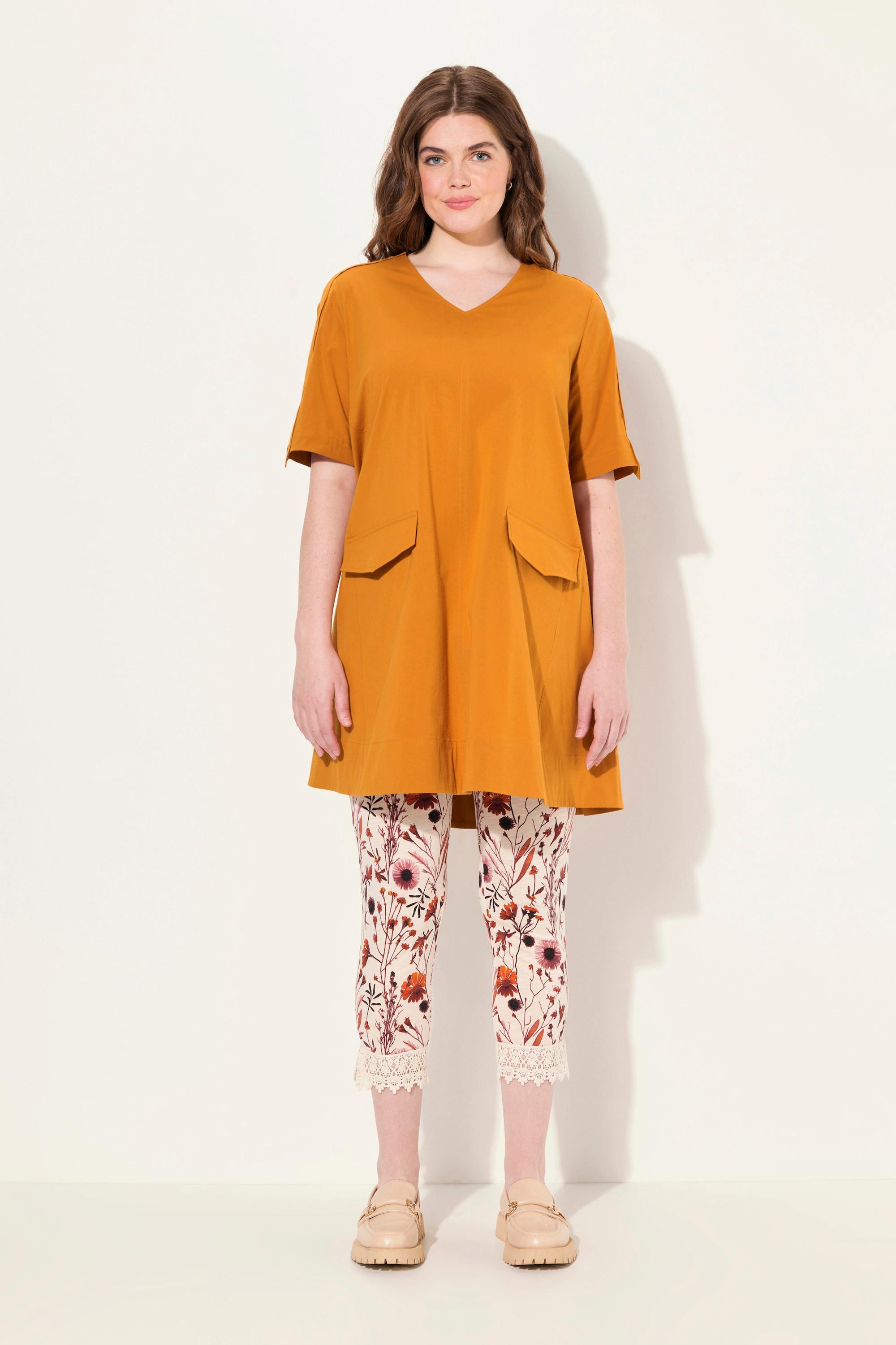 Ulla Popken Tunika V-Ausschnitt Taschen Halbarm Biobaumwolle