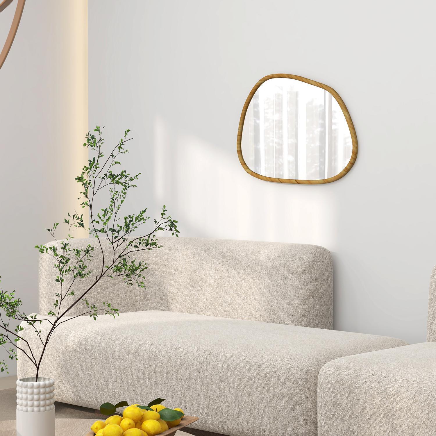 Northio Wandspiegel Asymmetrisch 80X60Cm Badspiegel Holzrahmen Antioxidiert Deko Bad Wohnzimmer Flur Schlafzimmer Natur