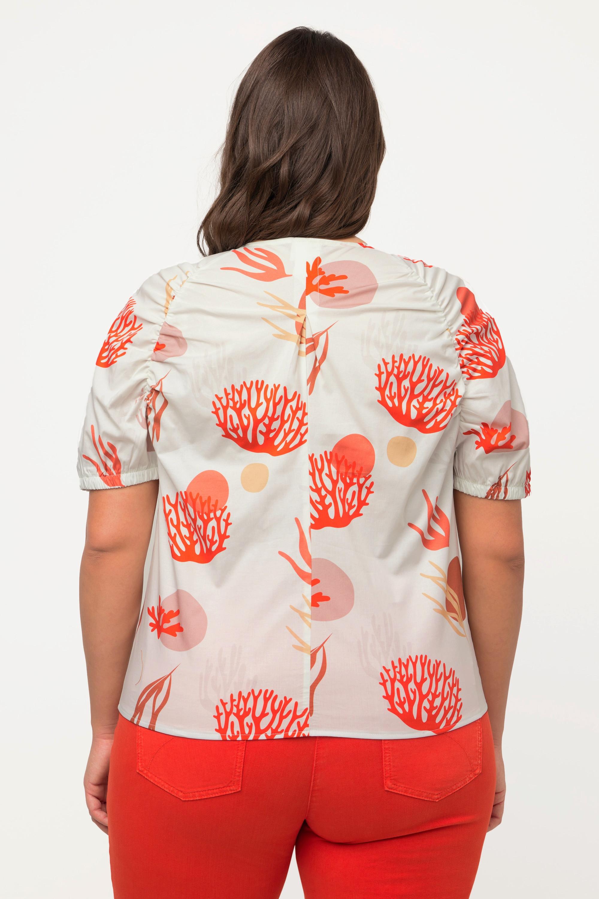 Ulla Popken Korallen Print Tunika Bluse mit Halbarm