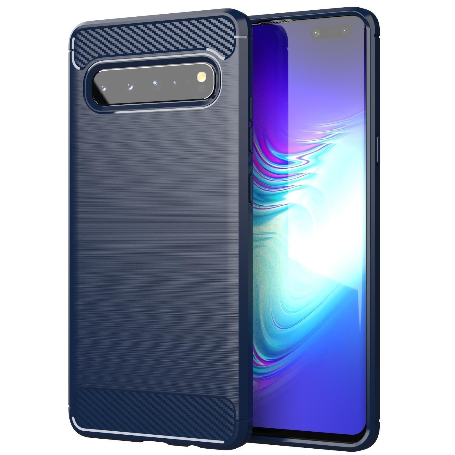 Cadorabo Hülle für Samsung Galaxy S10 5G TPU Silikon Edelstahl-Karbonfaser Optik