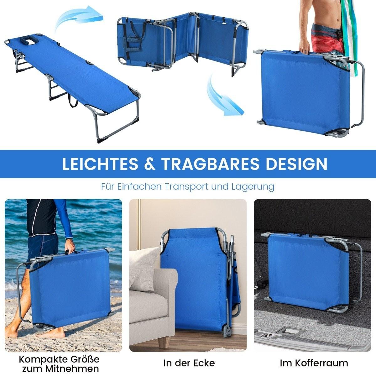 Northix Sonnenliege Zusammenklappbare Strandliege 194 x 60 x 36-86 cm Blau