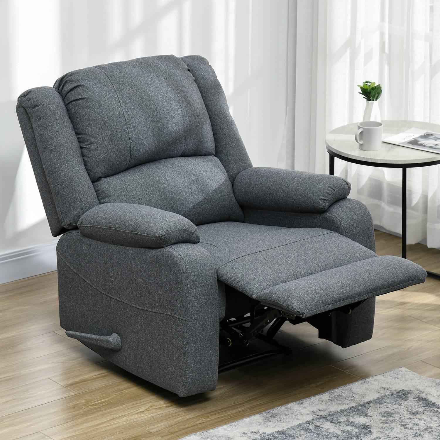 Northio Relaxsessel Manuell, bis 150 kg belastbar, Fernsehsessel mit Liegefunktion, Leinenoptik, TV-Sessel mit Seitengriff, Fußstütze