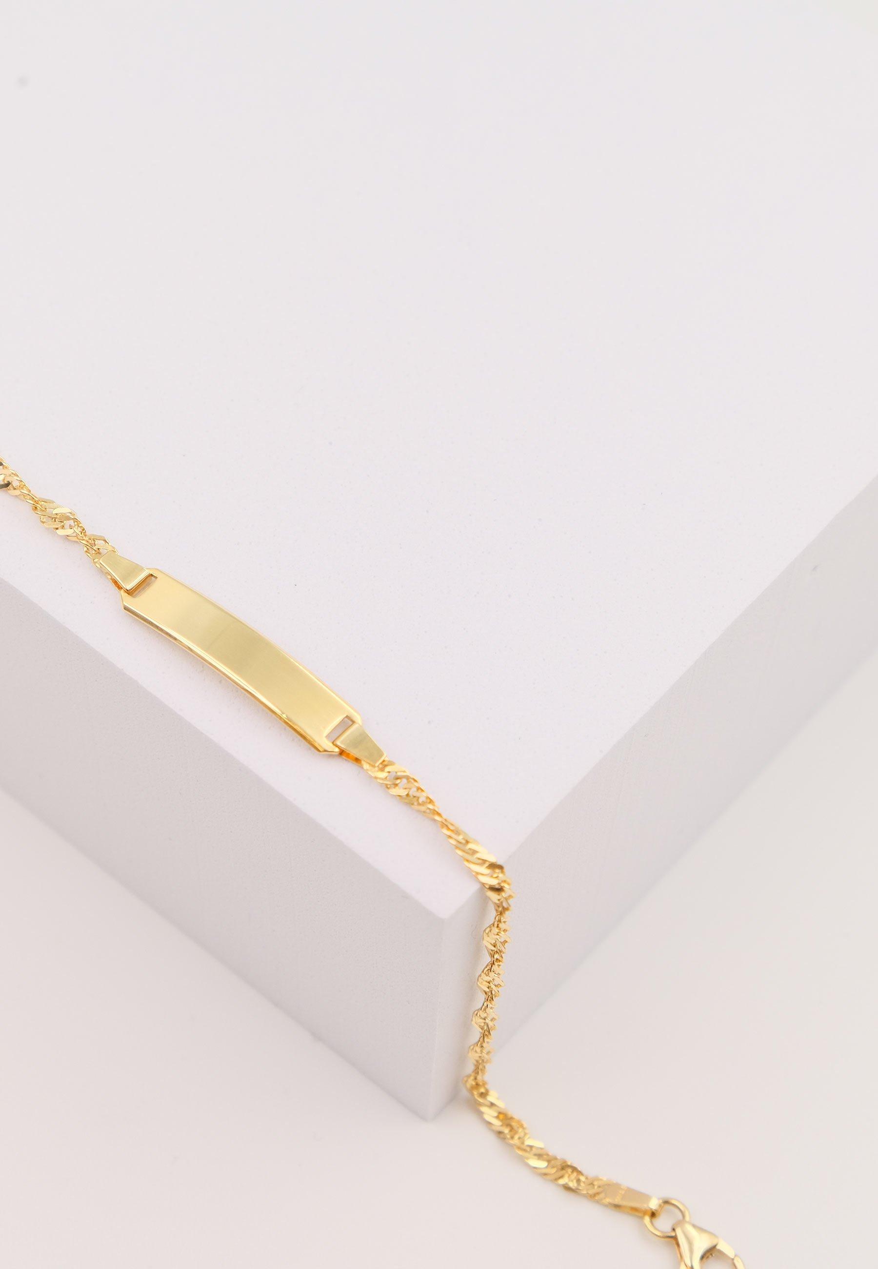 MUAU Schmuck Bébé Bracelet Singapur Gelbgold 750, 14cm Gravurplatte 2.4cm