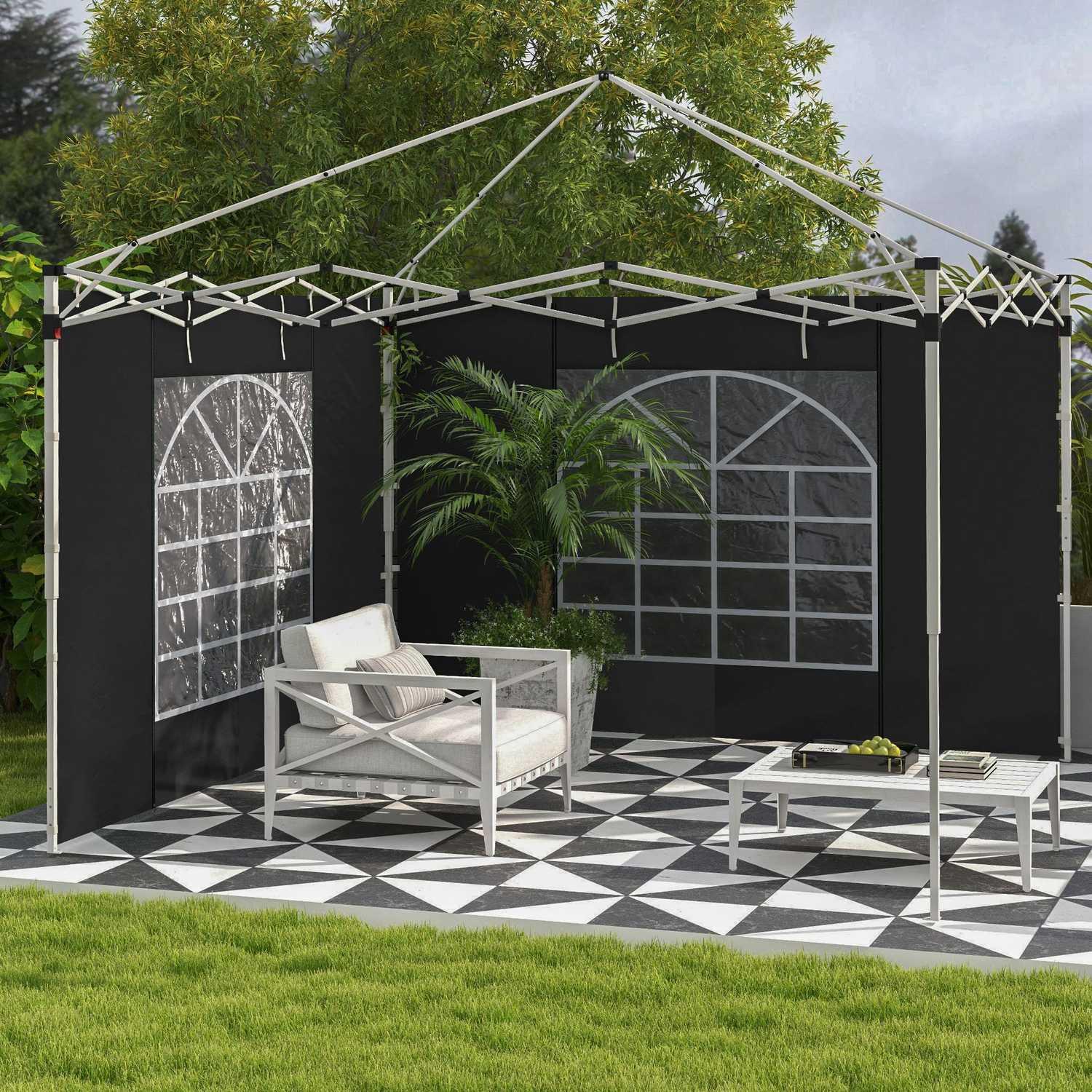 Northio 2er-Set Seitenteile für Pavillon 3x3/3x6 m, Seitenwand mit Fenster und Klettverschluss, wasserdicht Seitenwände aus Oxfordstoff, als Windschutz und Sichtschutz für Partyzelt, Schwarz