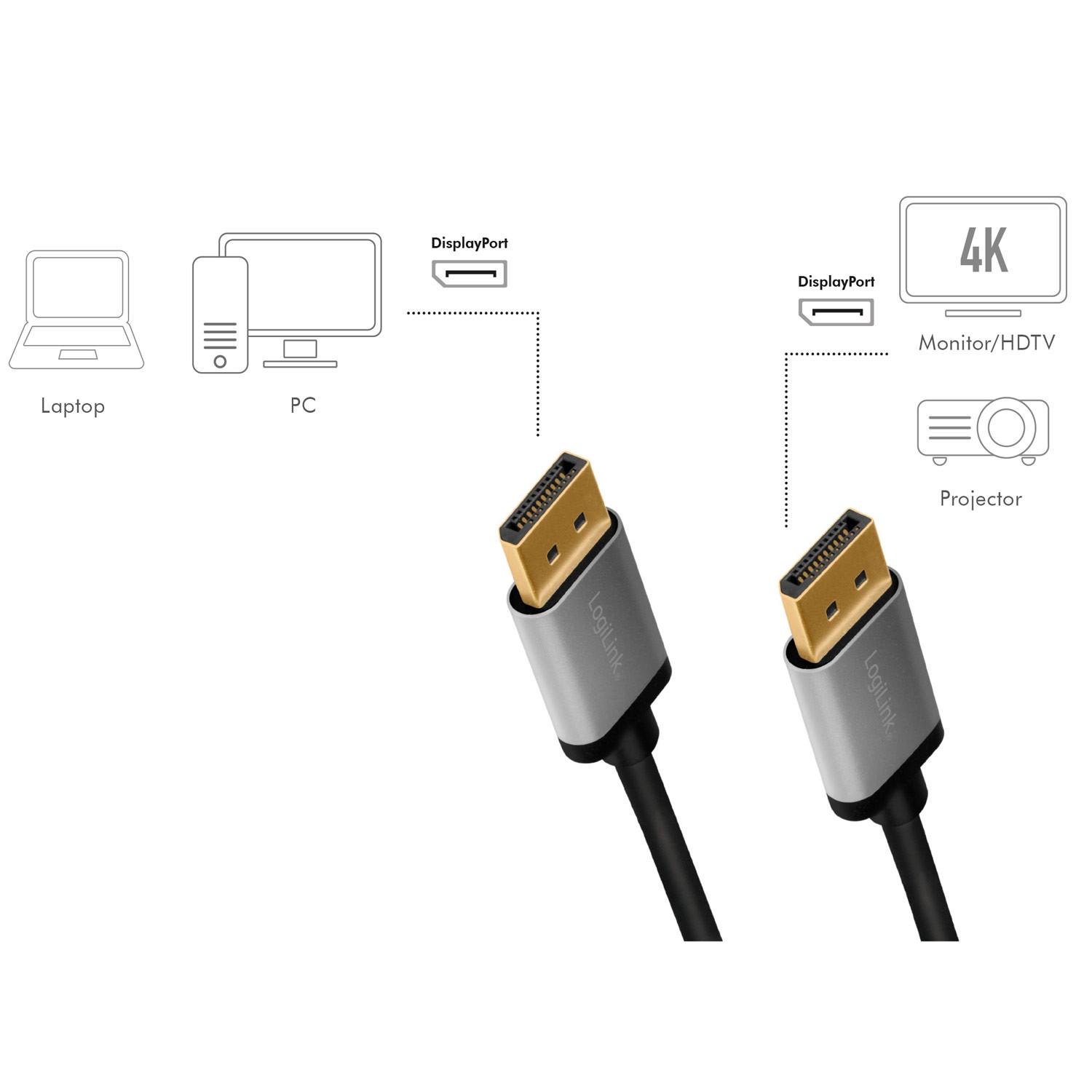 LogiLink DisplayPort-Kabel 4K/60Hz Aluminium 1m