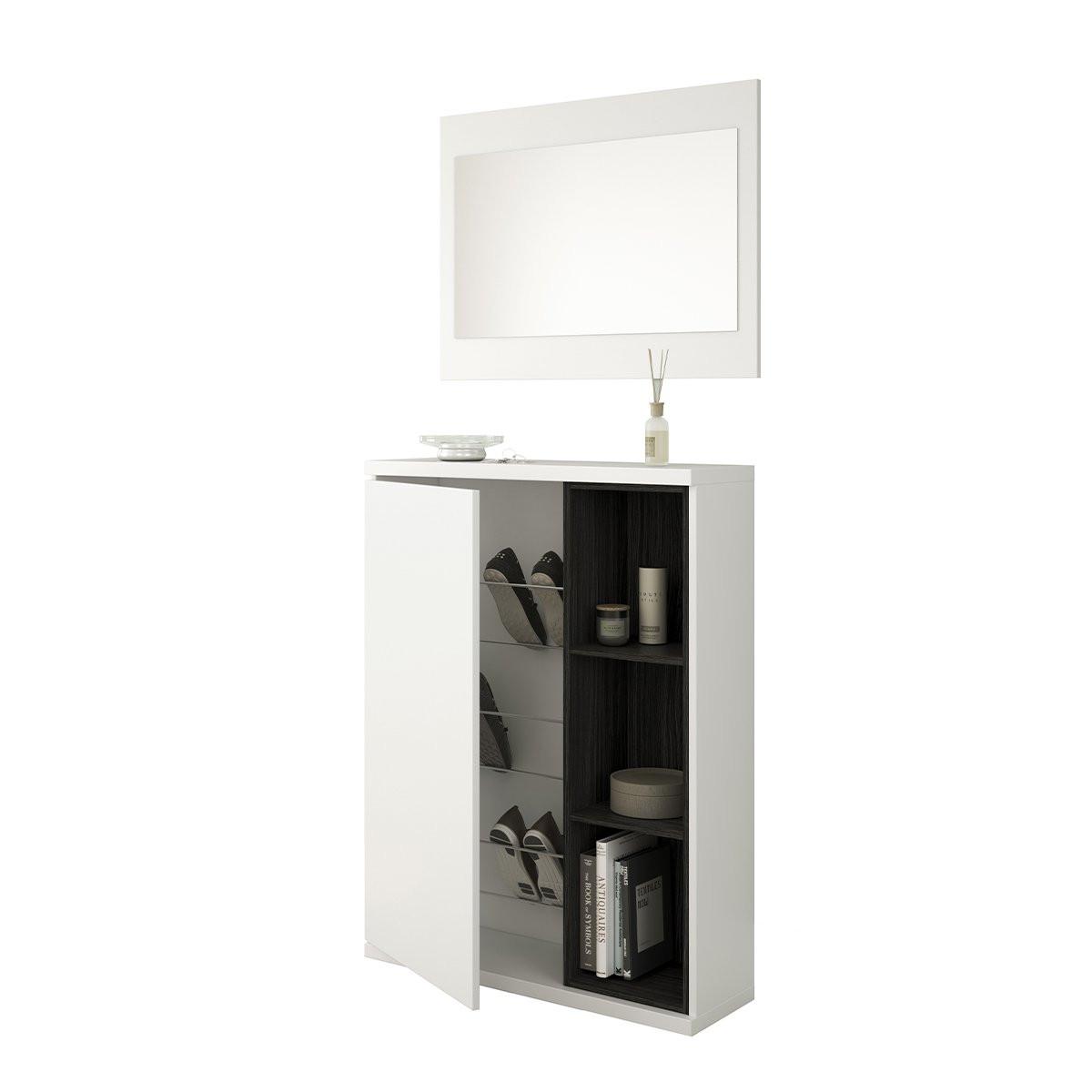 Calicosy Mueble recibidor Adhara 1 puerta con zapatero y espejo - L108 cm