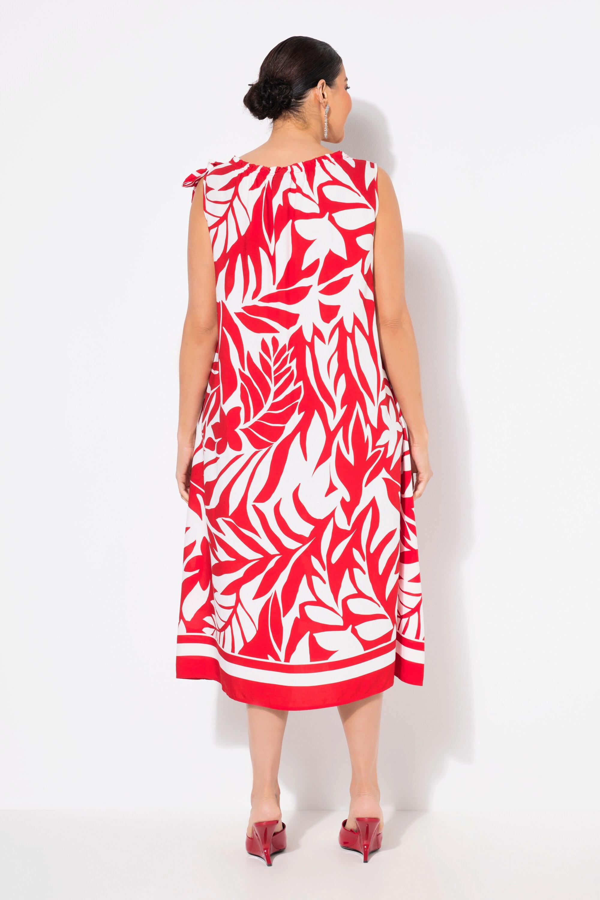 Ulla Popken Midikleid Blätter geraffter Rundhals ärmellos