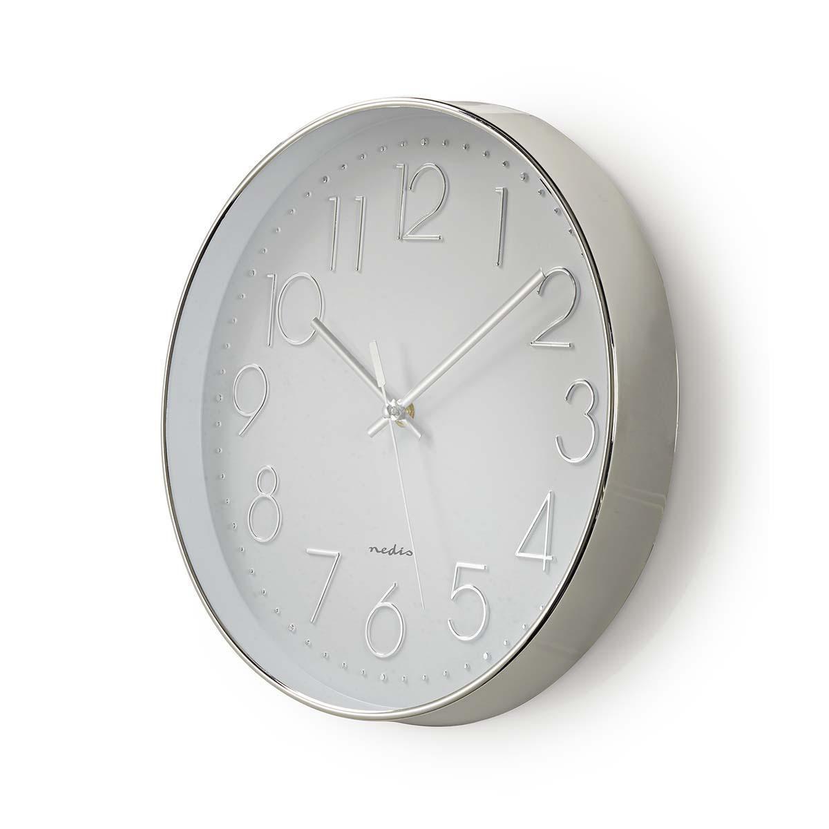Nedis Wanduhr | Durchmesser: 300 mm | Kunststoff | Silber / Weiß