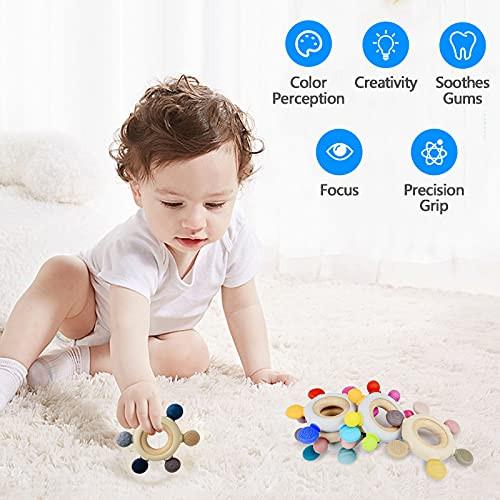 Activity-board Beißring aus Silikon BPA-frei Baby Beißring Spielzeug Baby Rudergreifling Baby Beißring Stillzubehör mit Holzring