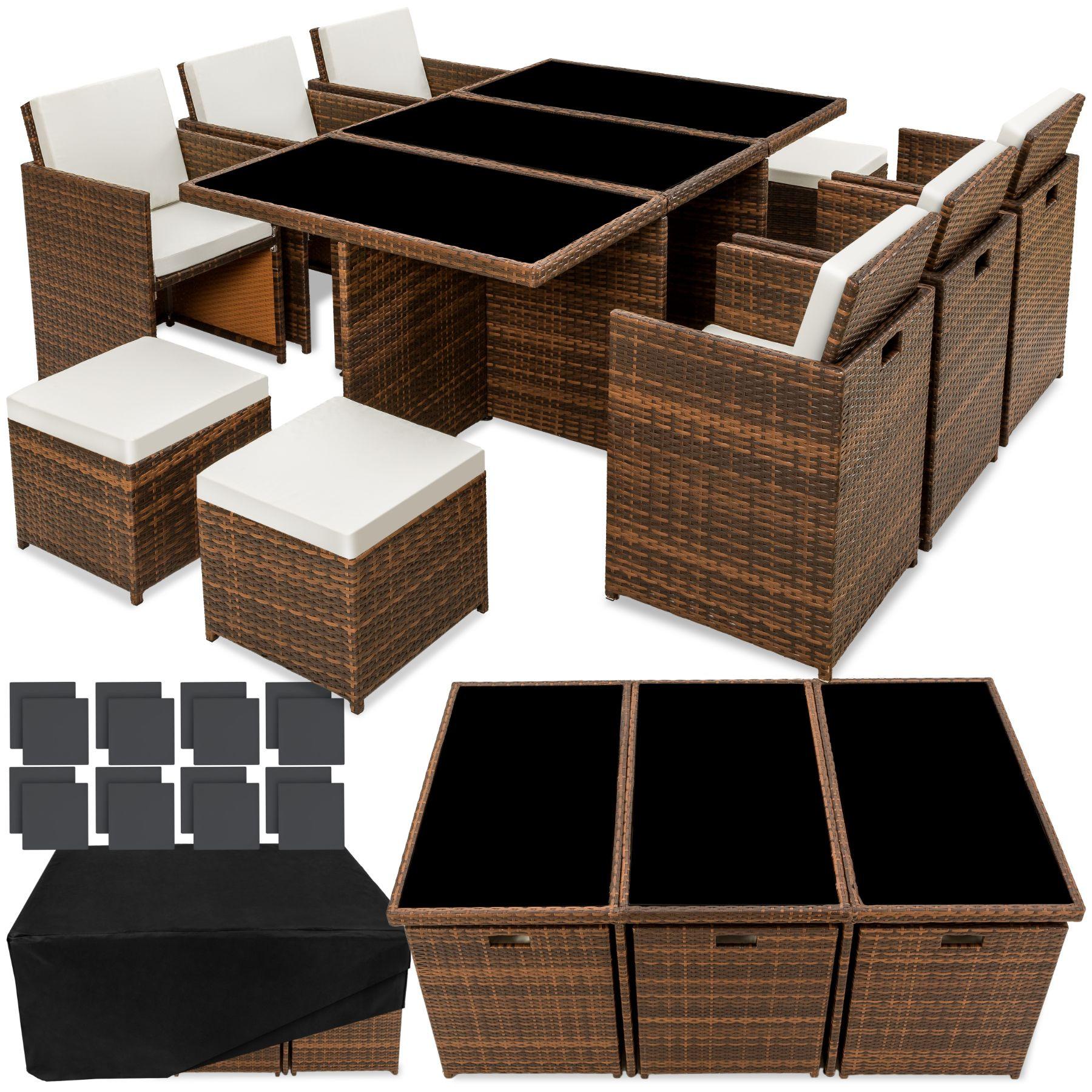 Tectake Aluminium Rattan Sitzgruppe New York 6+4+1 mit Schutzhülle