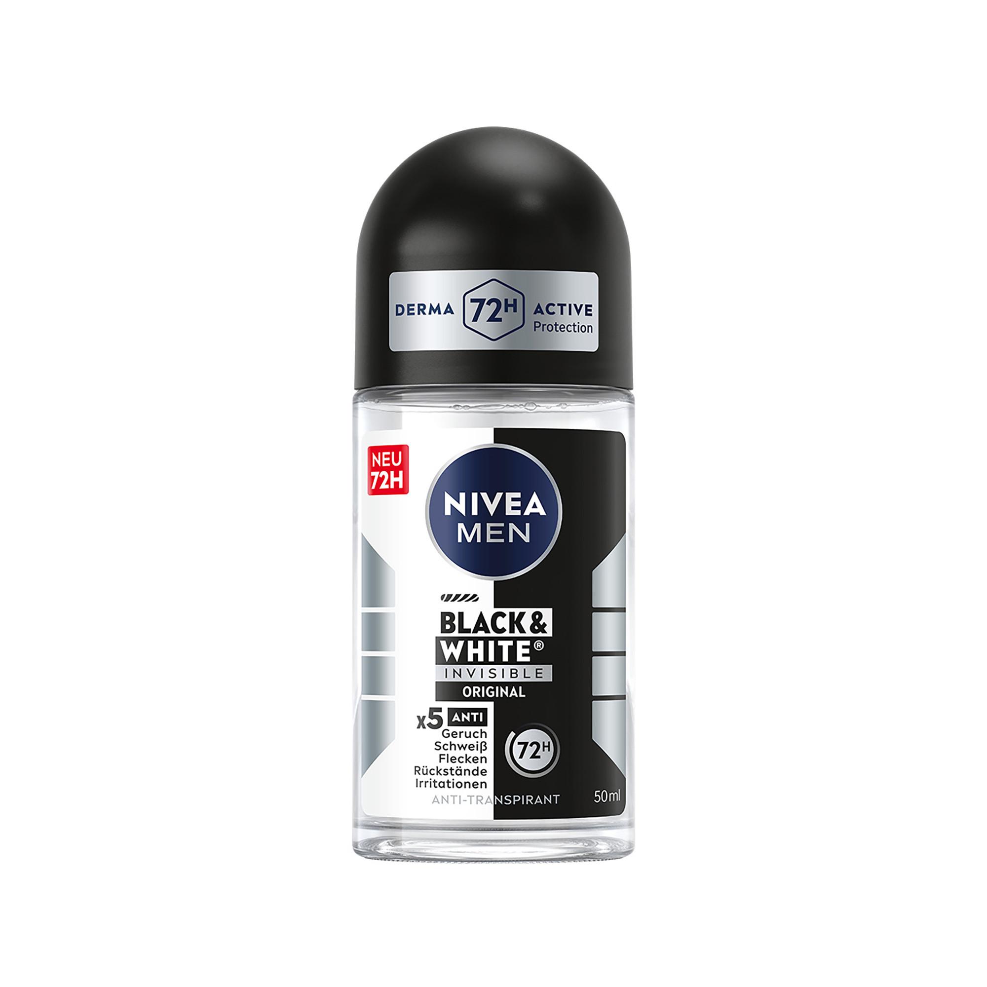 NIVEA Men Power Invisible Black & White Men 48h Invisible for Black & White Anti-Transpirant Roll-On