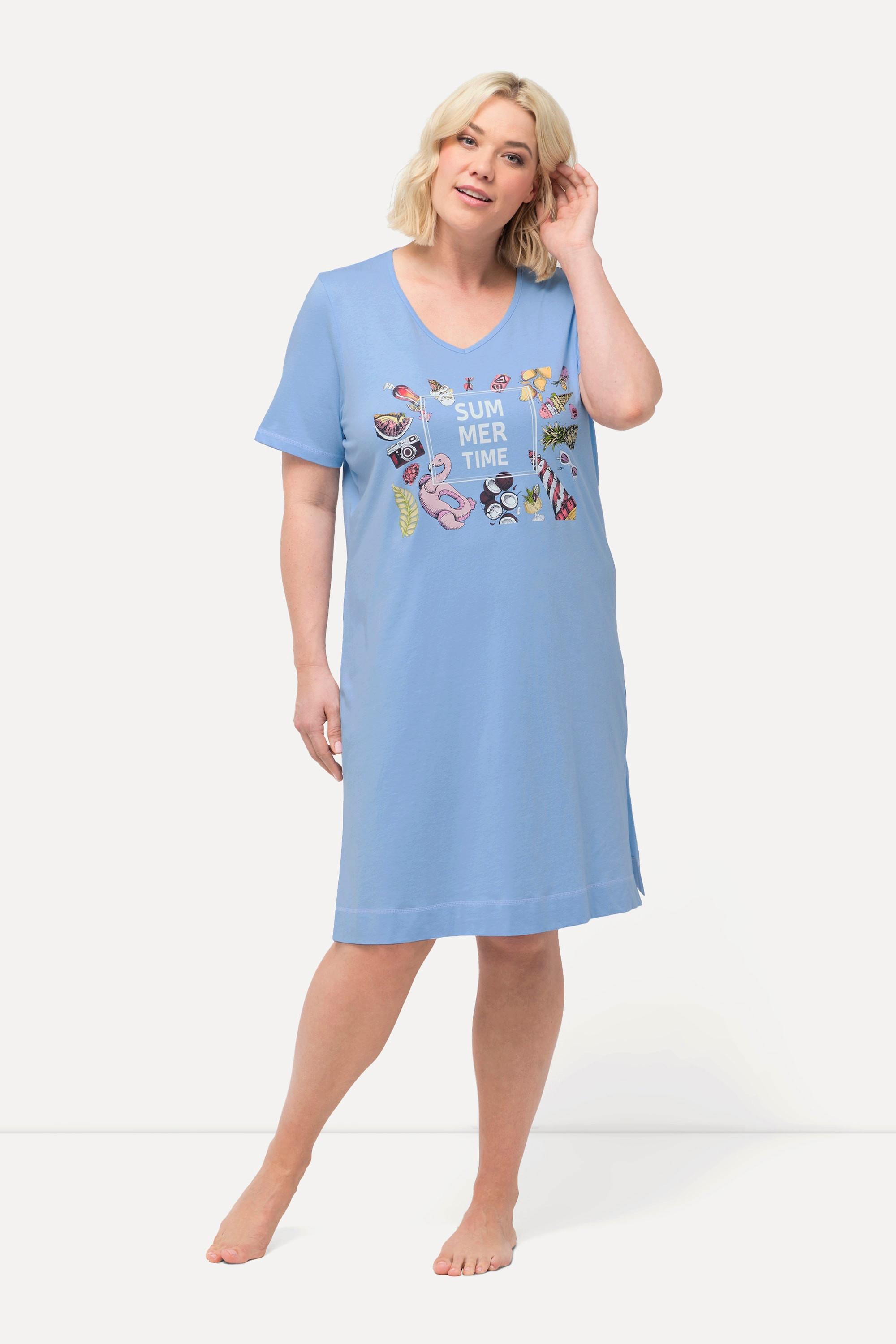 Ulla Popken Bigshirt, bedruckt, V-Ausschnitt, Halbarm
