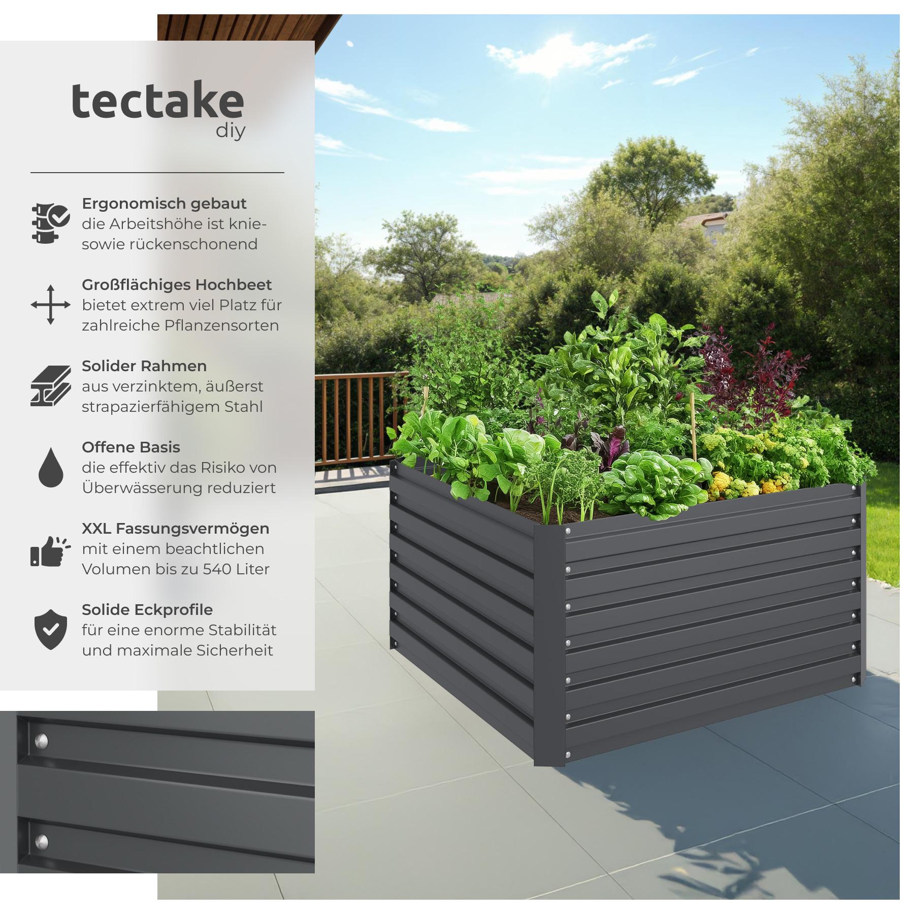 Tectake Hochbeet Blomma, 540l, verzinkt, 100x100x56cm