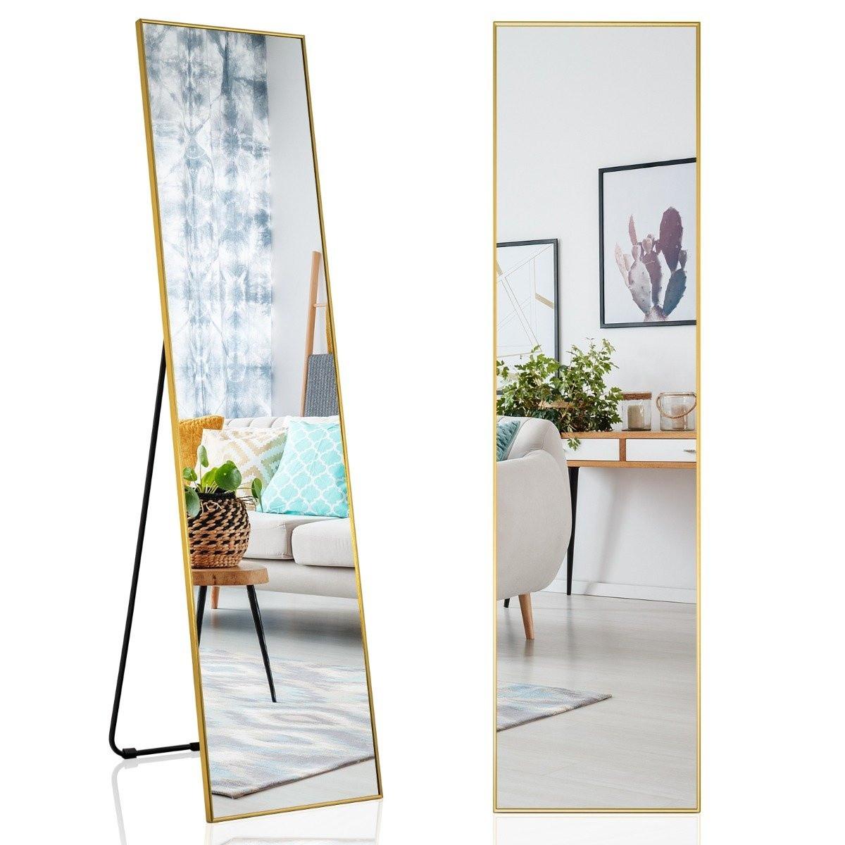 Northix Ganzkörperspiegel 2 in 1 Standspiegel & Wandspiegel aus bruchsicherem Glas Gold