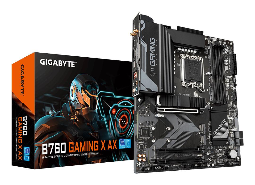 Gigabyte B760 GAMING X AX Mainboard - Unterstützt Intel Core Prozessoren der 14. Generation, 8+1+1 Phasen digitales VRM, bis zu 7600MHz DDR5 (OC), 3x PCIe 4.0 M.2, Wi-Fi 6E, 2.5GbE LAN, USB 3.2 Gen 2