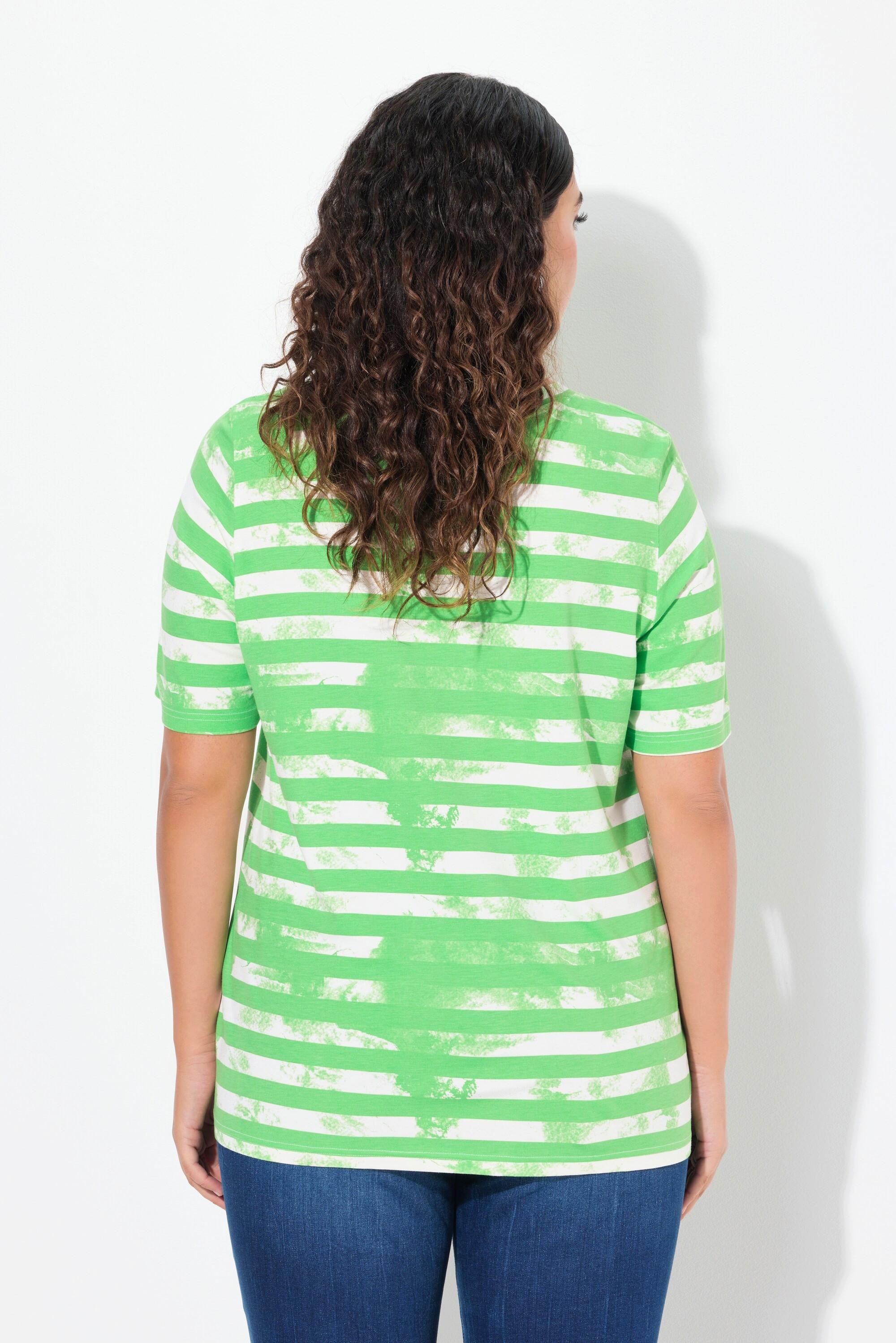 Ulla Popken Gestreiftes Classic V-Ausschnitt Halbarm T-Shirt