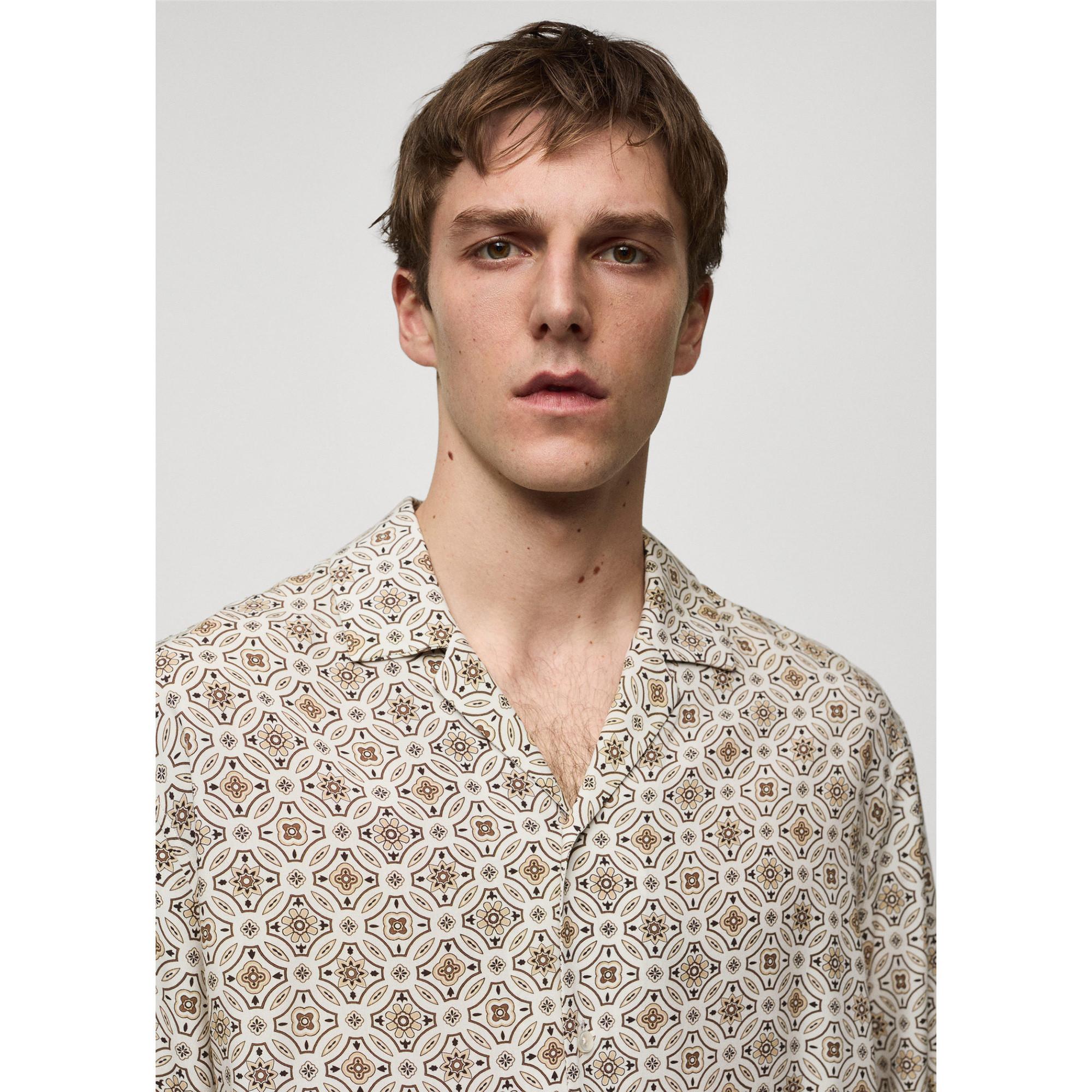 Mango Man Bedrucktes Regular Fit Kurzarmhemd