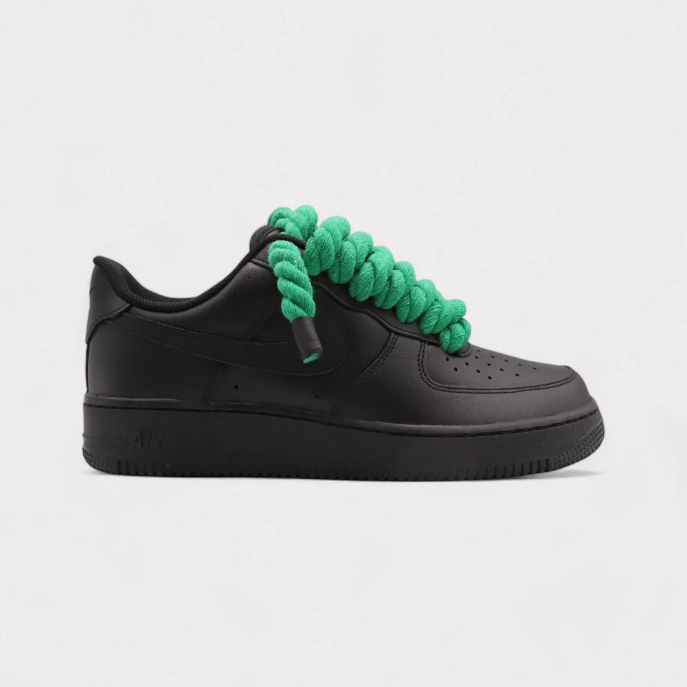 NIKE Air Force 1 Black - Rope Lace Green