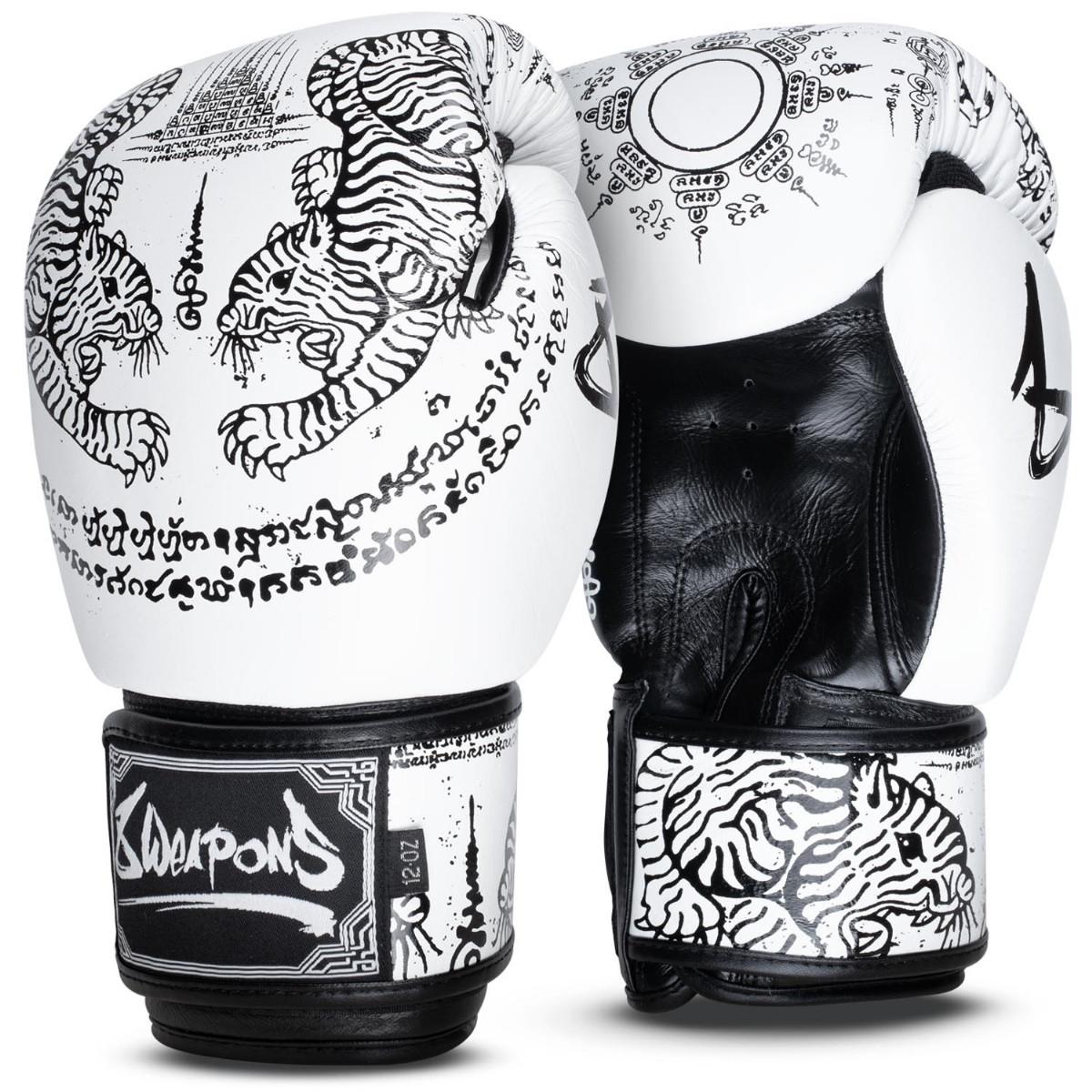 8WEAPONS 8 WEAPONS Boxing Gloves - Sak Yant Tigers white 10 Oz