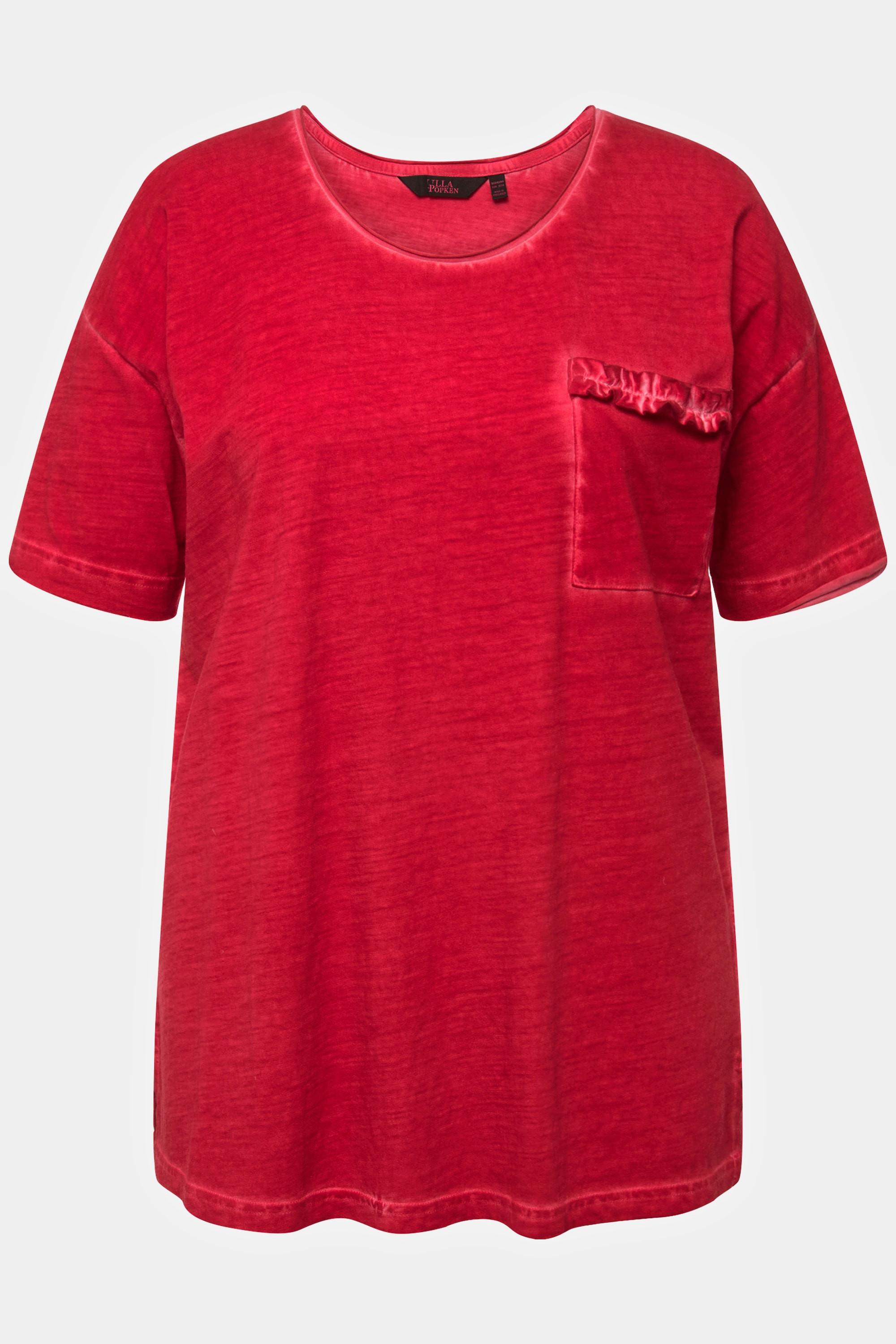 Ulla Popken Oversized Halbarm T-Shirt mit Rüschen-Brusttasche