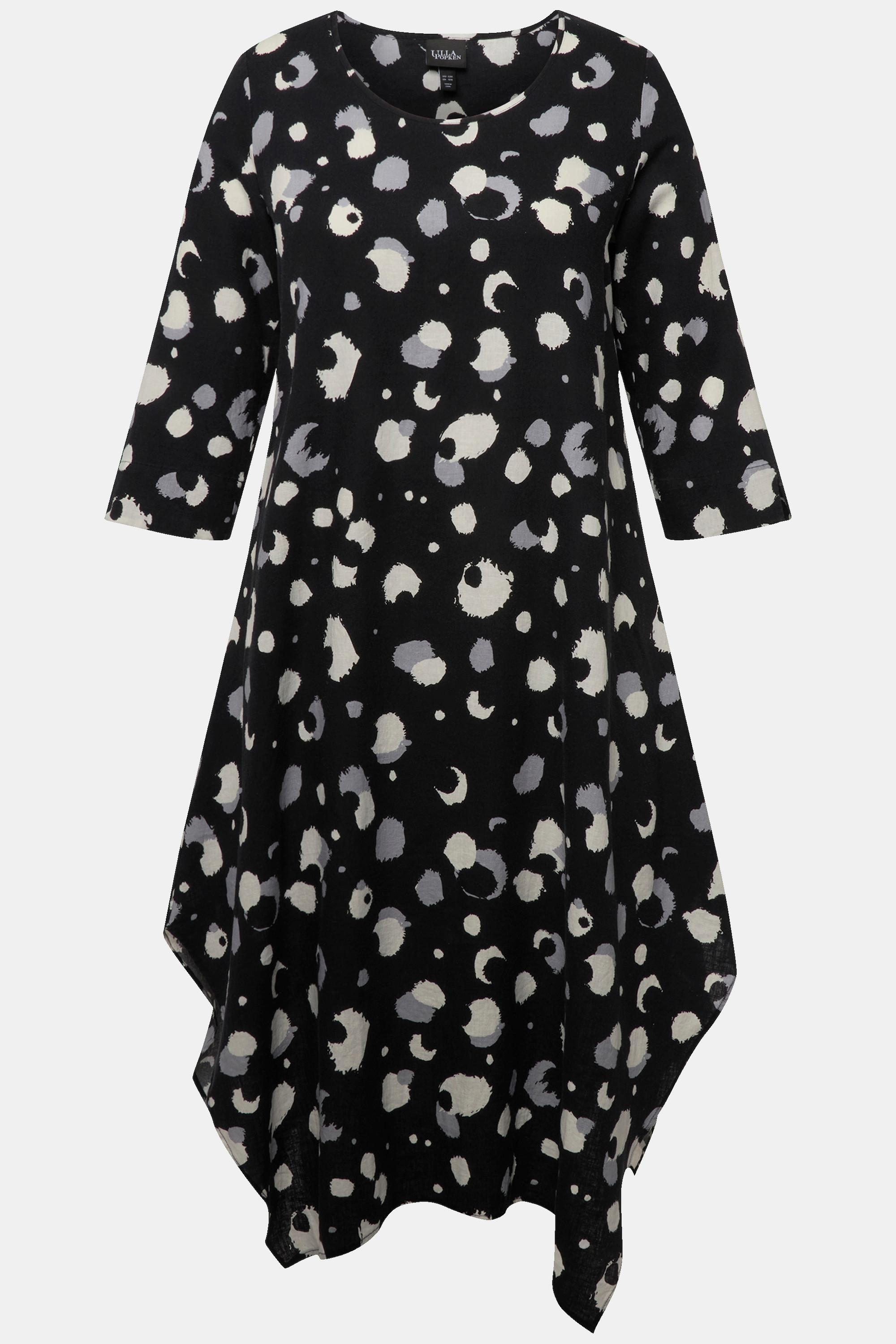 Ulla Popken Leinenmix A-Linien Kleid Rundhals 3/4-Arm