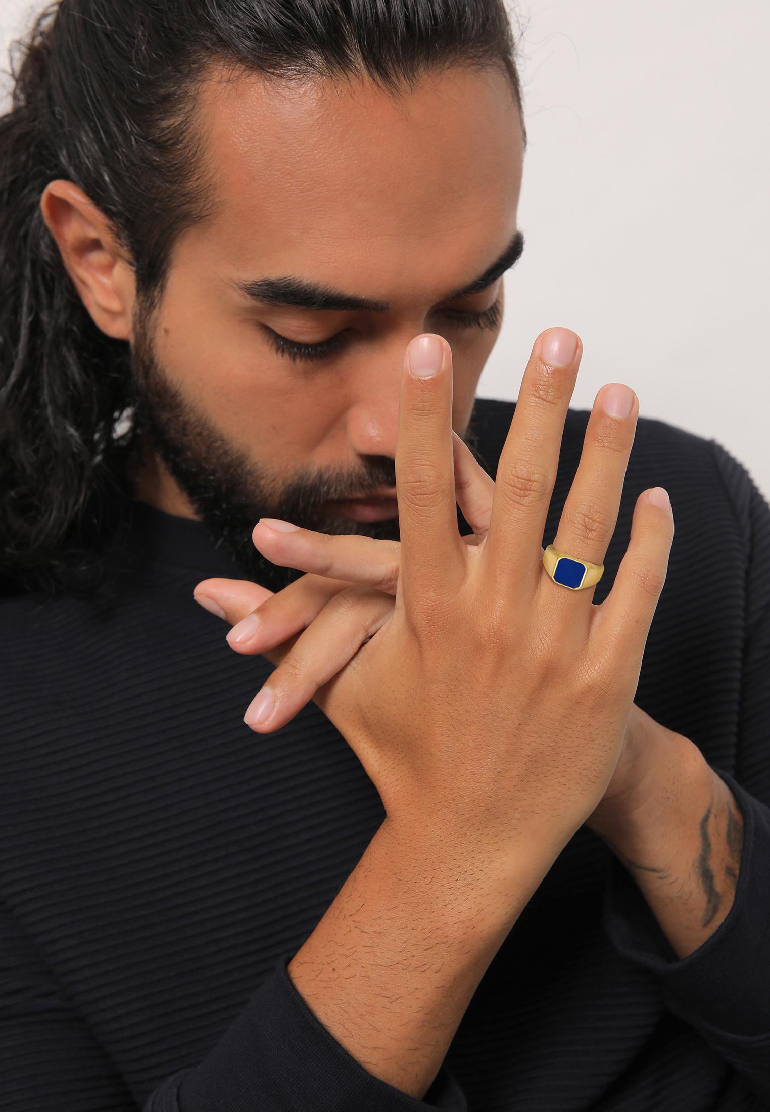 Kuzzoi Ring Siegelring Emaille Blau Basic 925 Silber