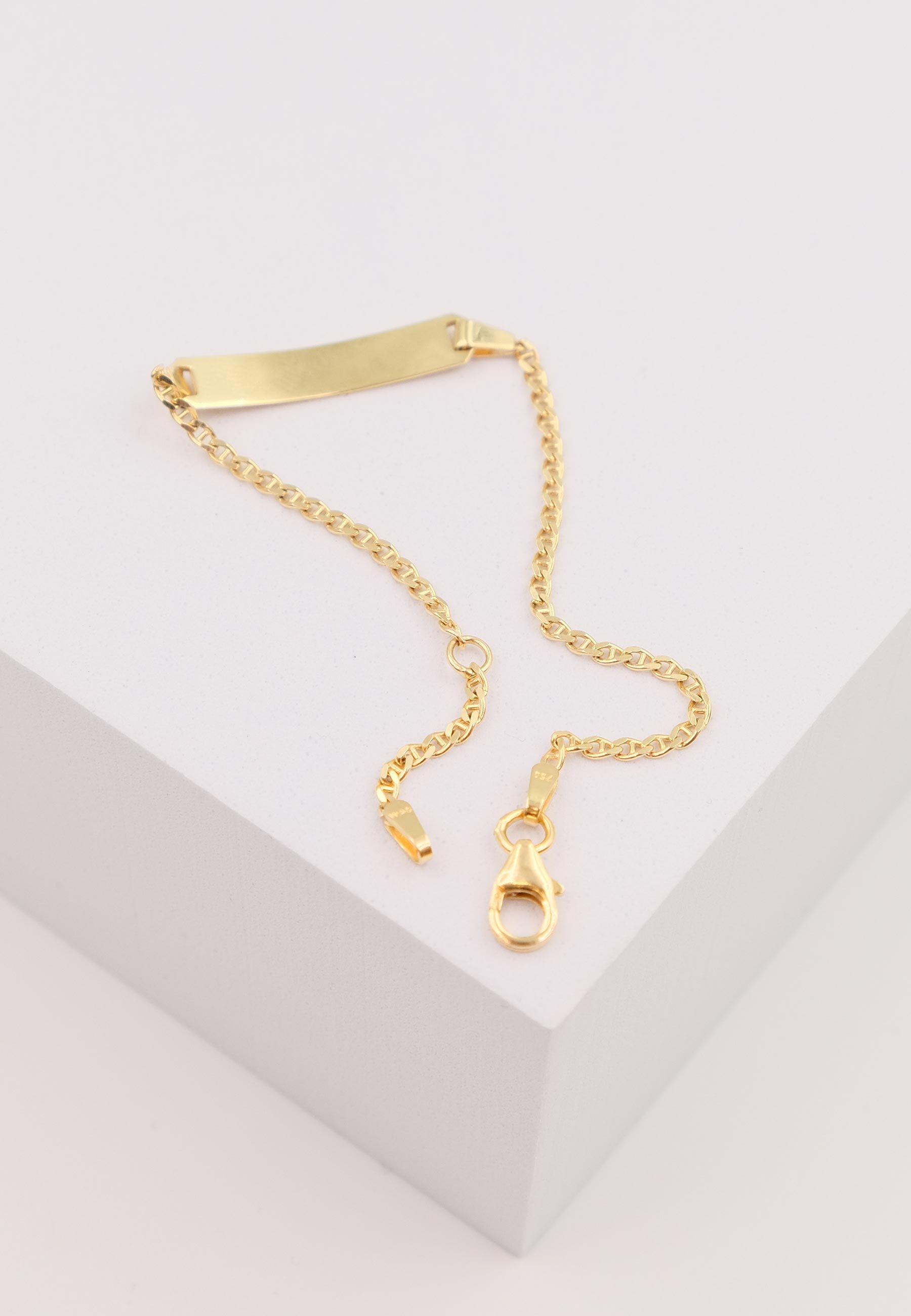 MUAU Schmuck Bébé Bracelet Stäbchenpanzer Gelbgold 750, 14cm Gravurplatte 1.8cm