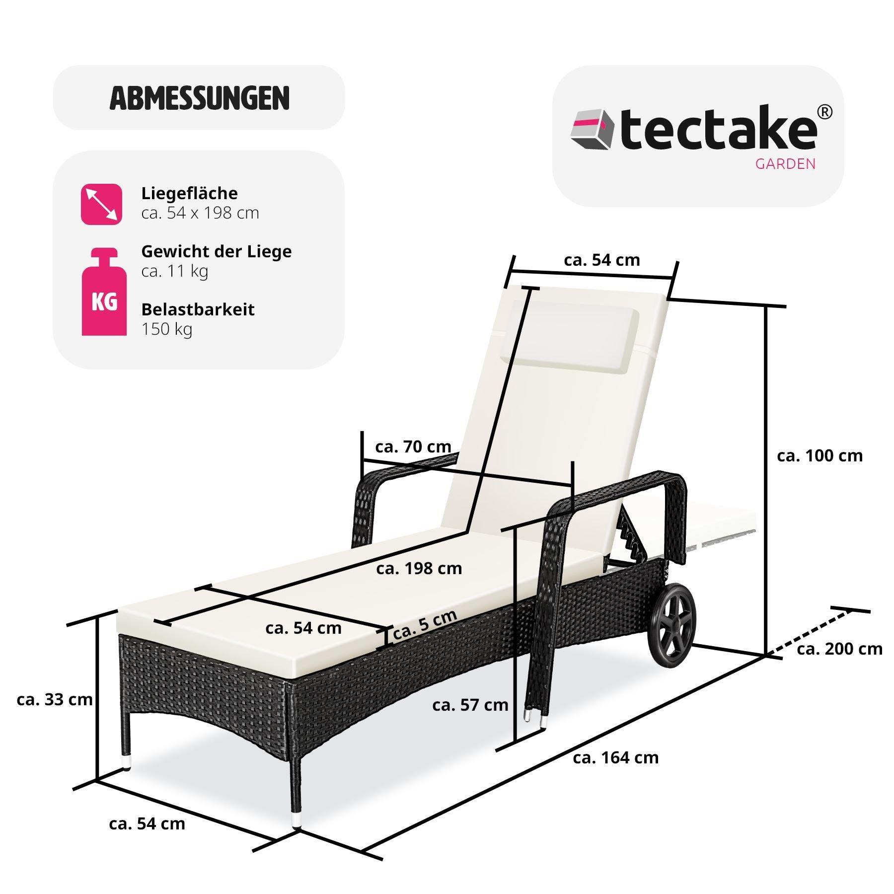 Tectake Sonnenliege Rattan mit Rollen